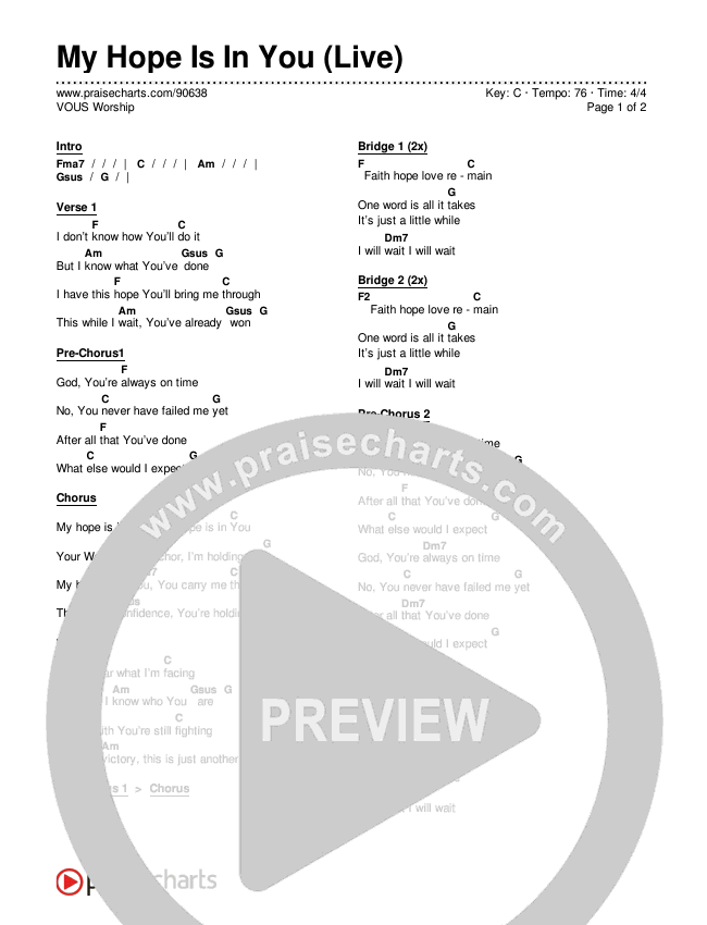 My Hope Is In You (Live) Chords & Lyrics (VOUS Worship)