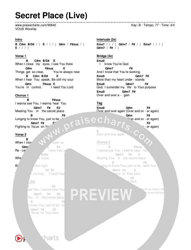 Secret Place (Live) Chords & Lyrics (VOUS Worship)