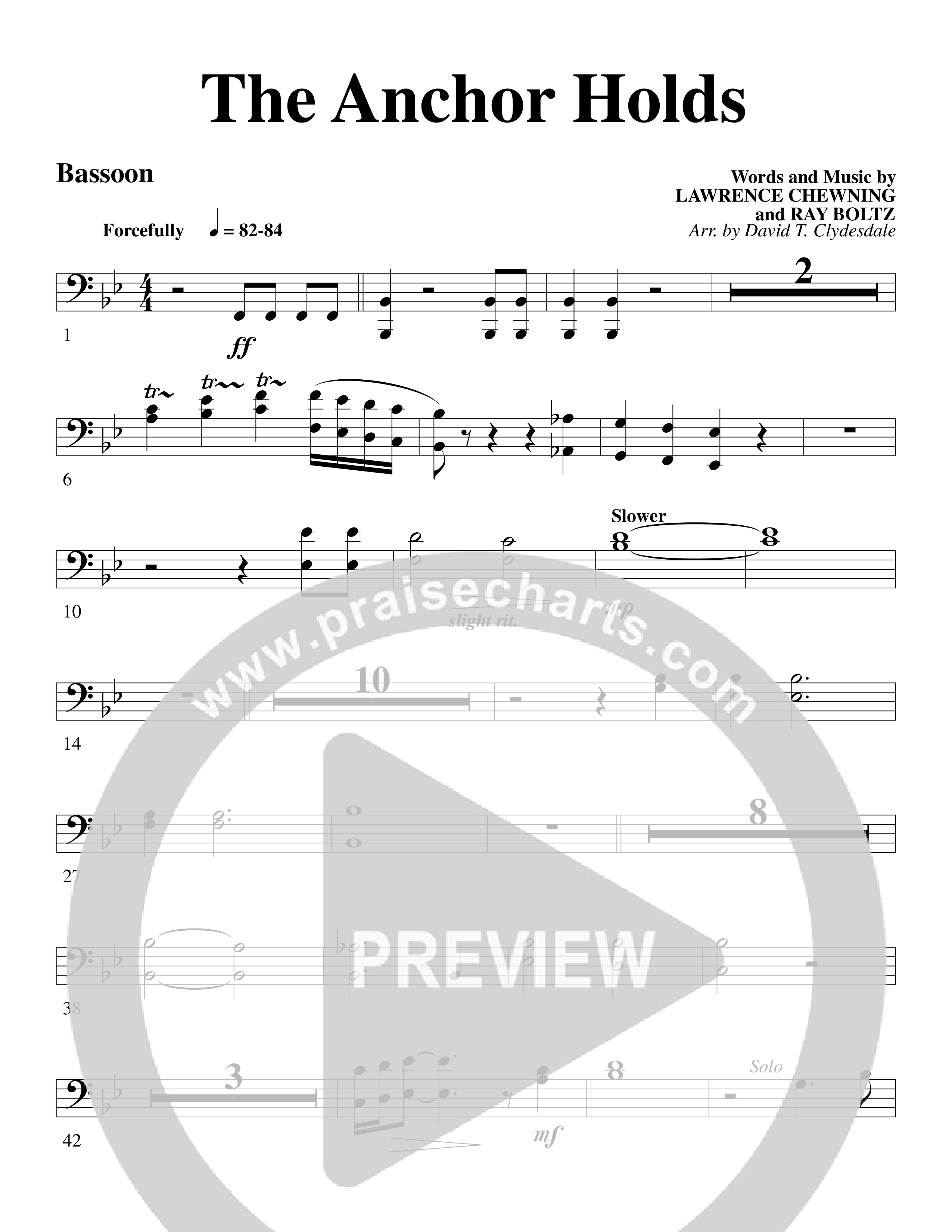 The Anchor Holds (Choral Anthem SATB) Bassoon (Word Music Choral / Arr. David Clydesdale)