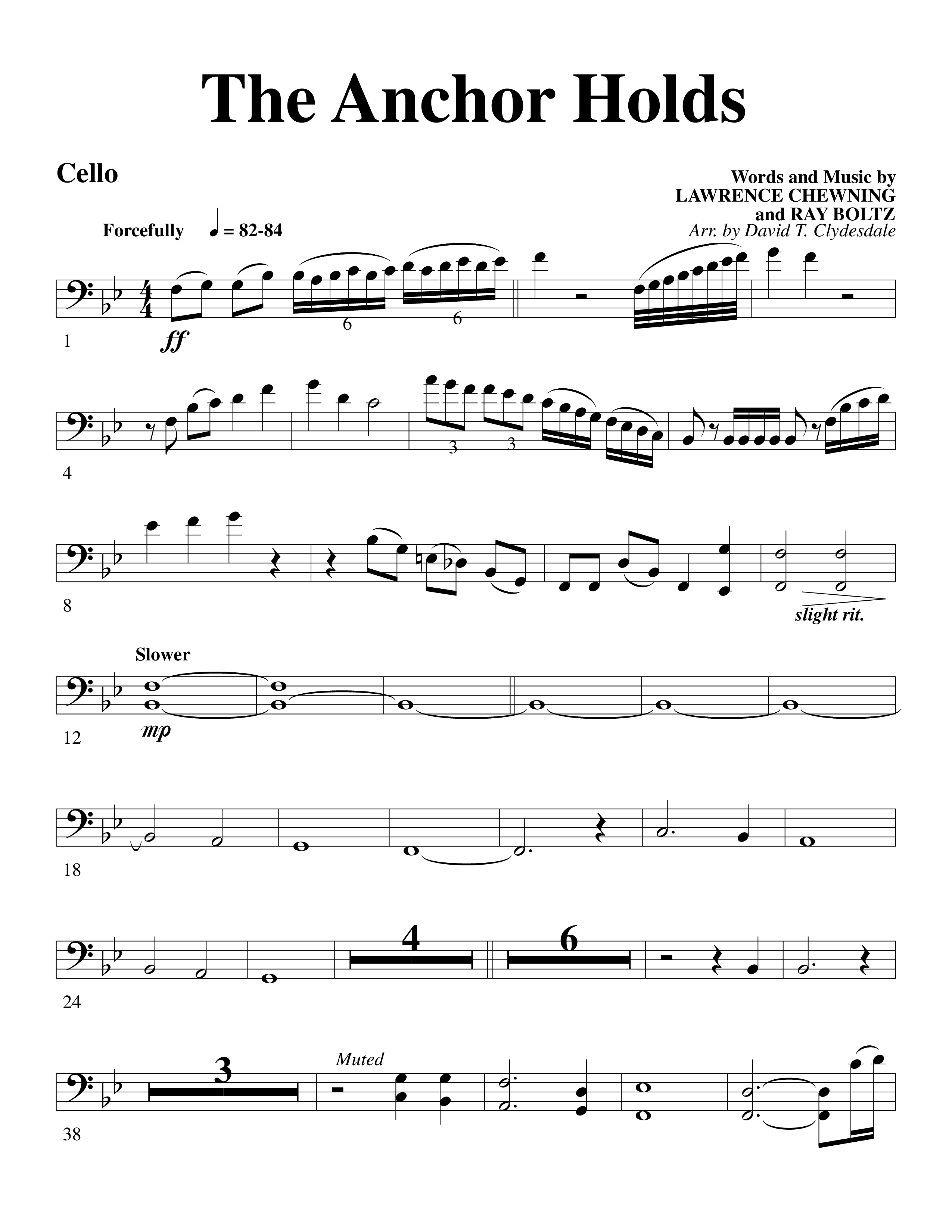 The Anchor Holds (Choral Anthem SATB) Cello (Word Music Choral / Arr. David Clydesdale)