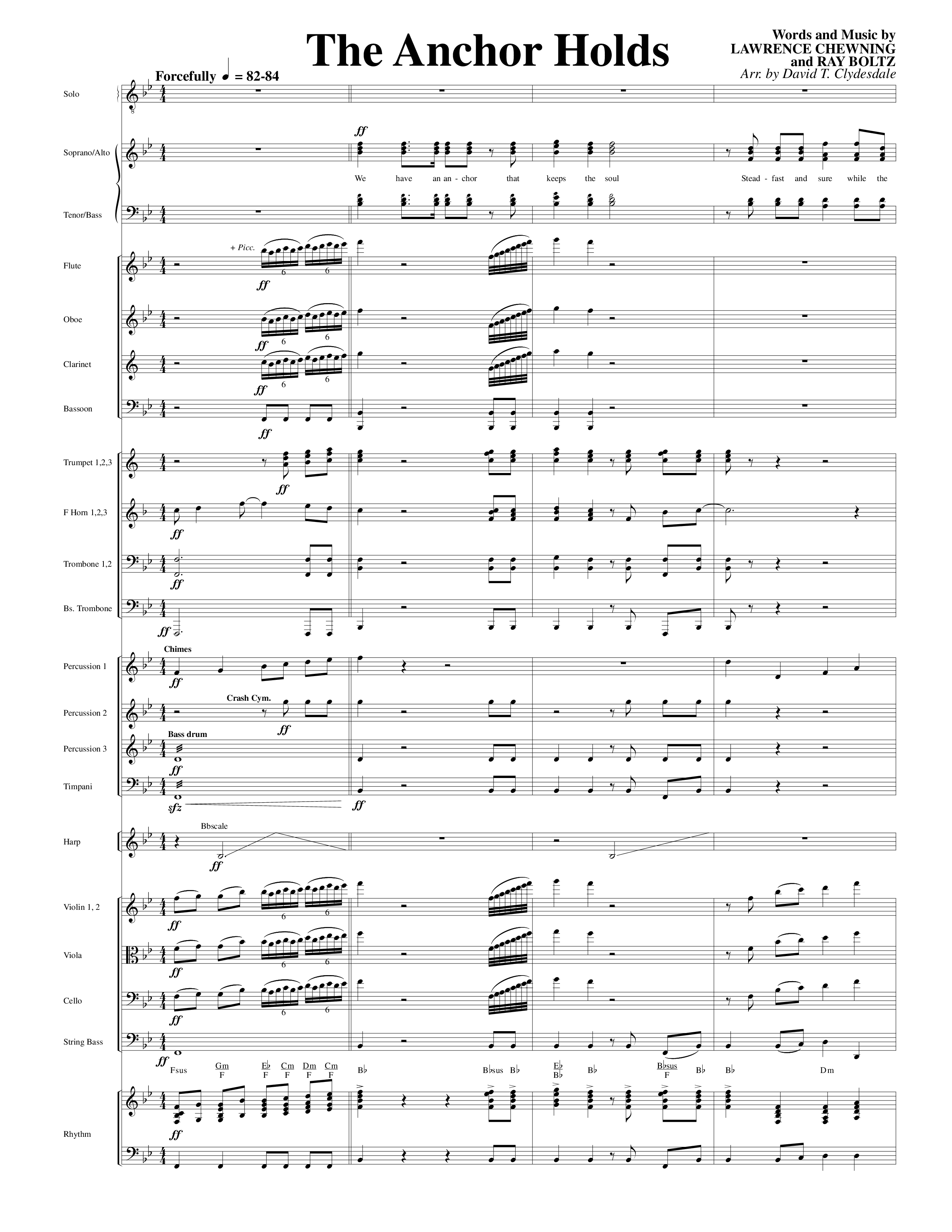 The Anchor Holds (Choral Anthem SATB) Orchestration (Word Music Choral / Arr. David Clydesdale)