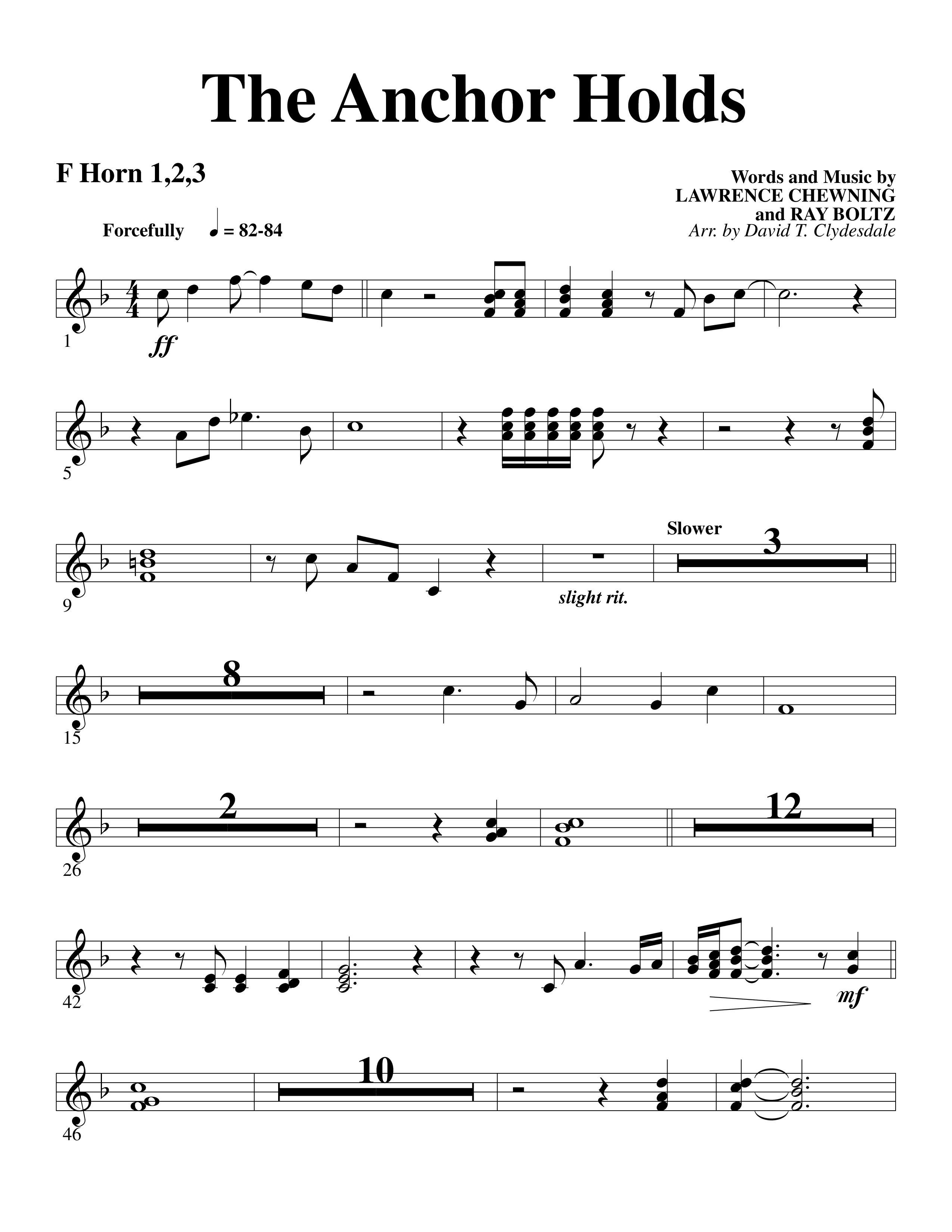 The Anchor Holds (Choral Anthem SATB) French Horn (Word Music Choral / Arr. David Clydesdale)