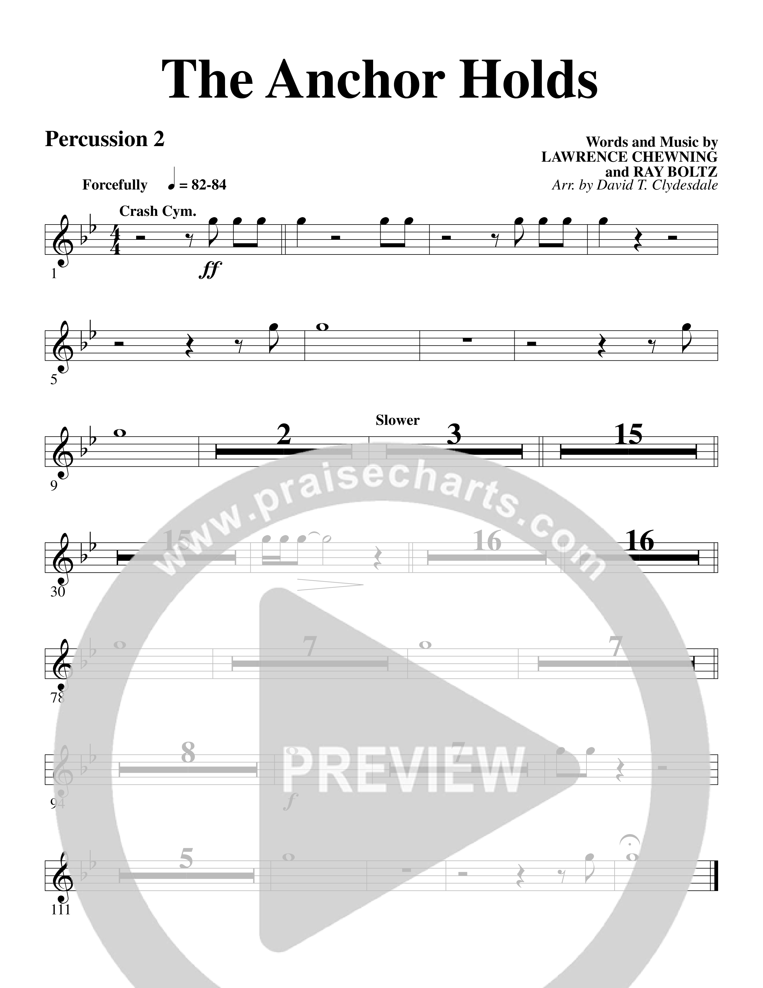 The Anchor Holds (Choral Anthem SATB) Percussion (Word Music Choral / Arr. David Clydesdale)