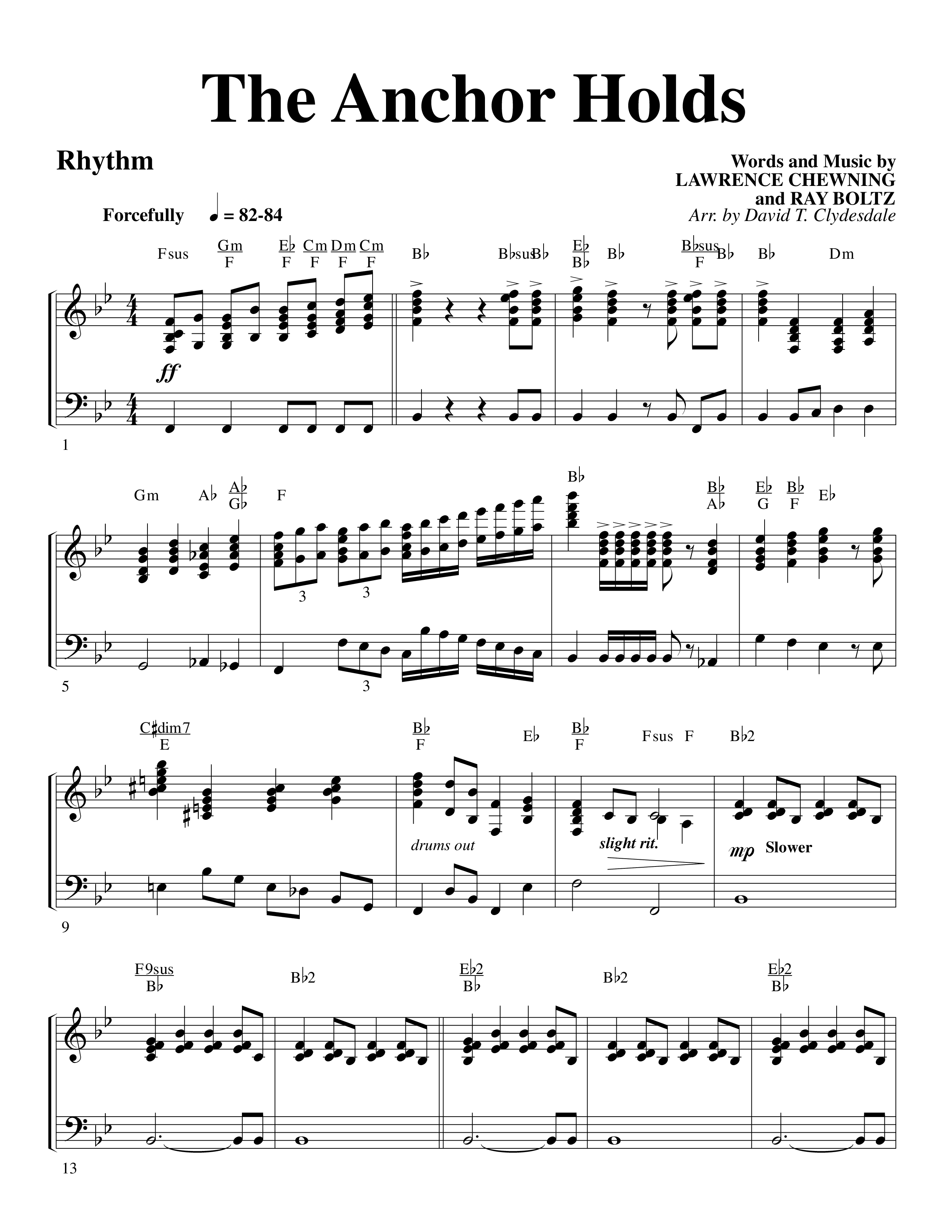 The Anchor Holds (Choral Anthem SATB) Rhythm Chart (Word Music Choral / Arr. David Clydesdale)