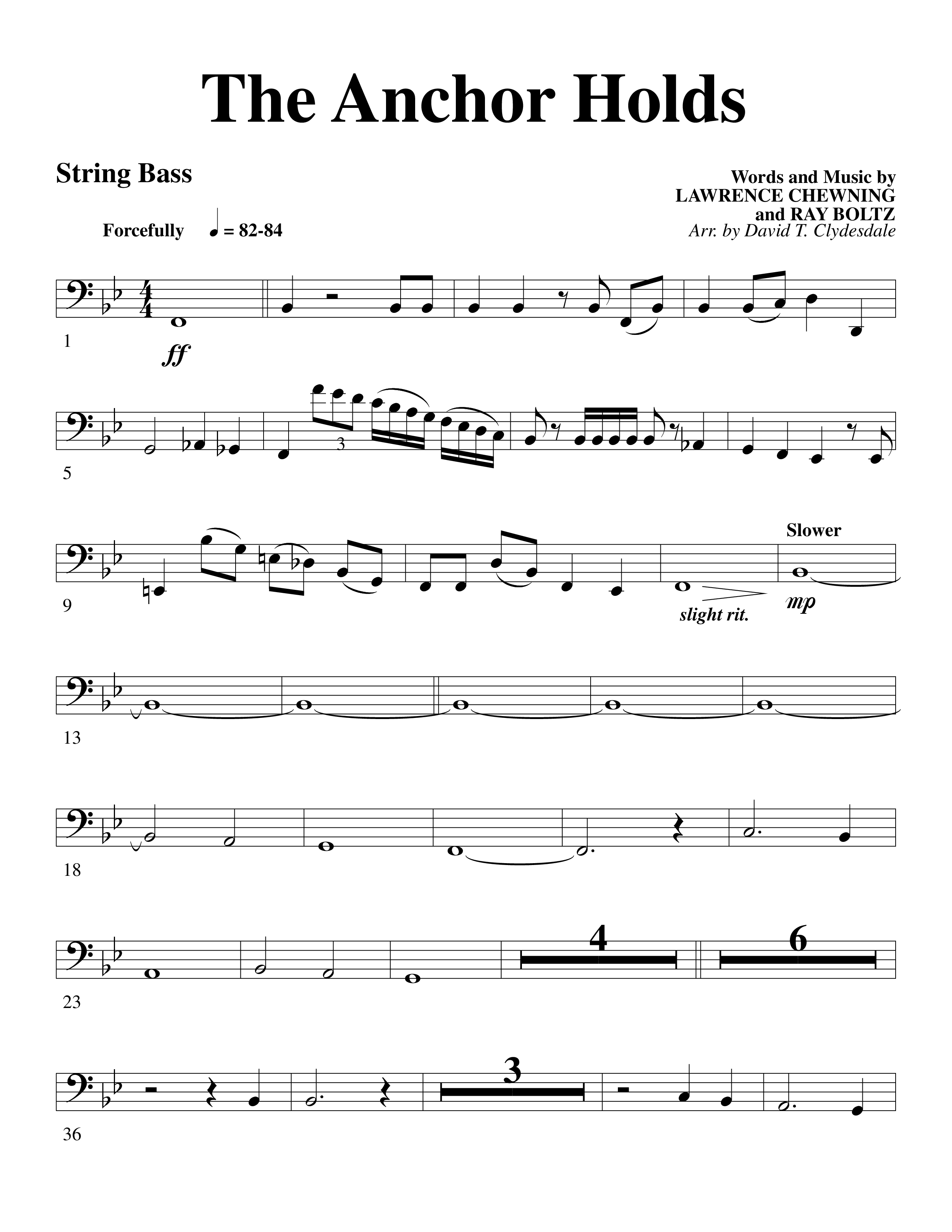 The Anchor Holds (Choral Anthem SATB) String Bass (Word Music Choral / Arr. David Clydesdale)