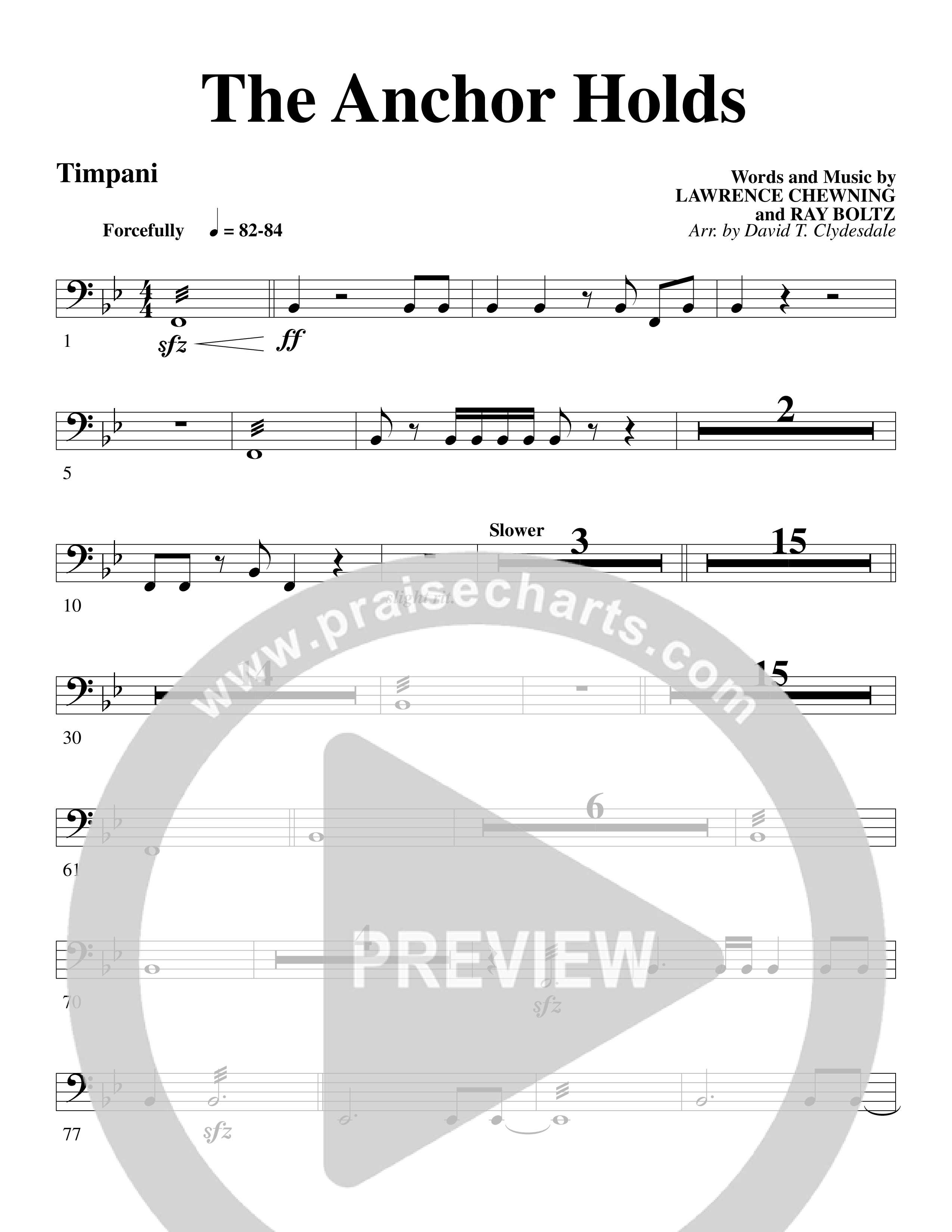 The Anchor Holds (Choral Anthem SATB) Timpani (Word Music Choral / Arr. David Clydesdale)