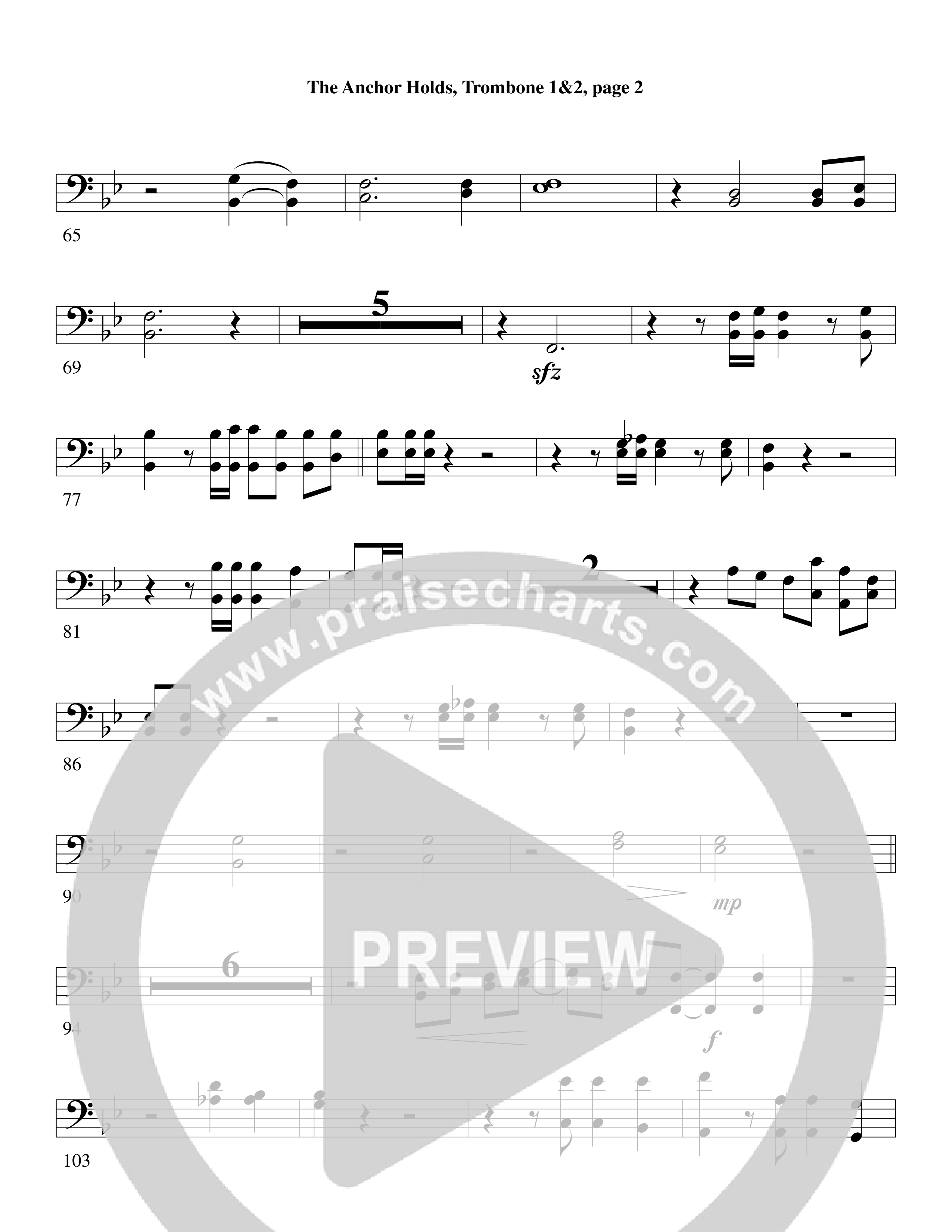 The Anchor Holds (Choral Anthem SATB) Trombone 1/2 (Word Music Choral / Arr. David Clydesdale)
