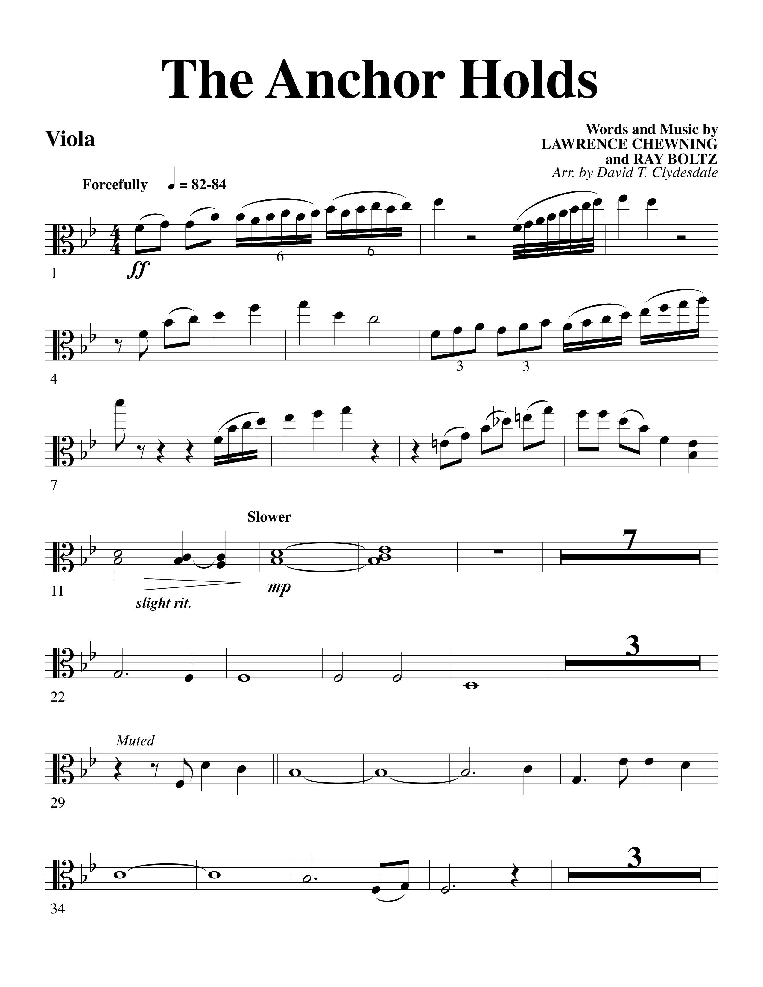 The Anchor Holds (Choral Anthem SATB) Viola (Word Music Choral / Arr. David Clydesdale)