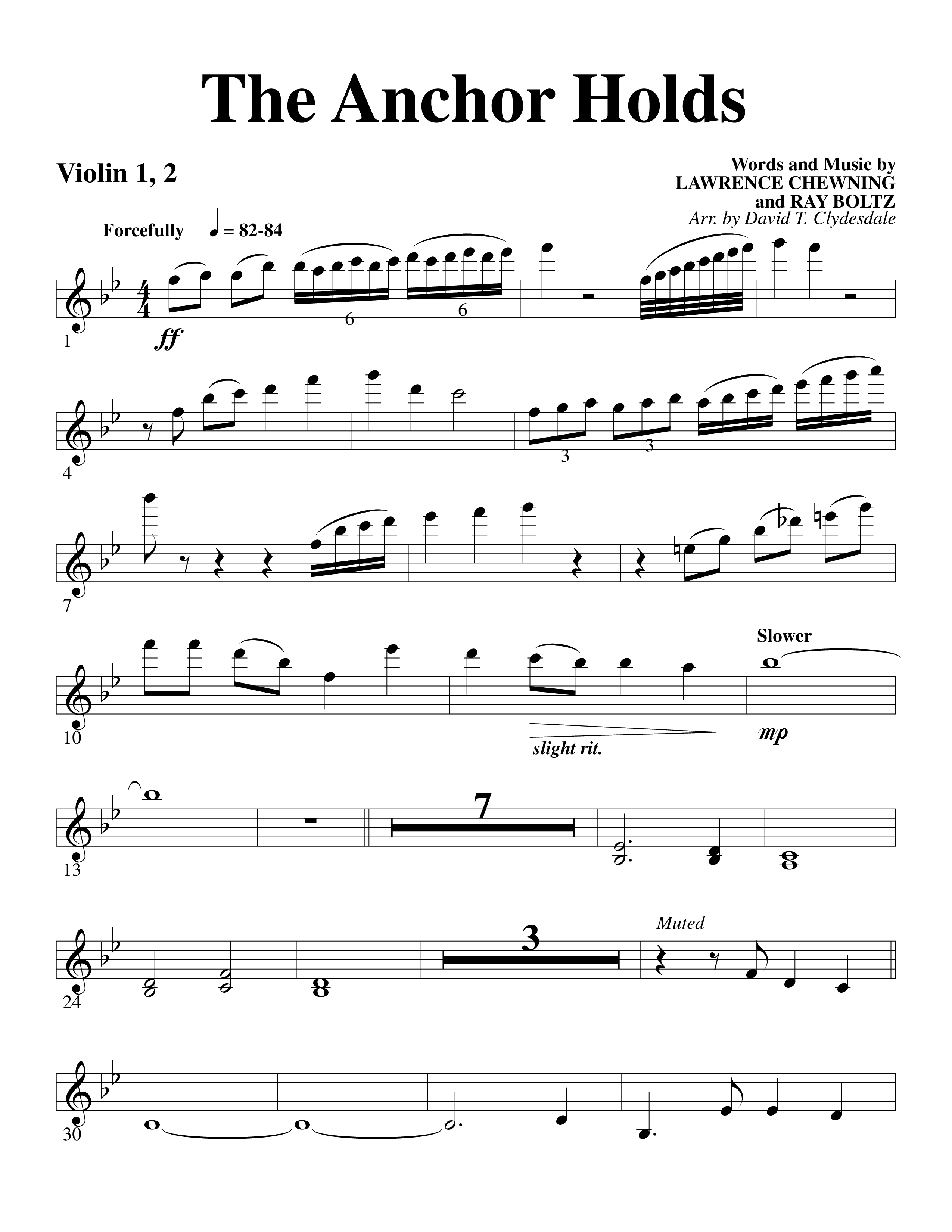 The Anchor Holds (Choral Anthem SATB) Violin 1/2 (Word Music Choral / Arr. David Clydesdale)