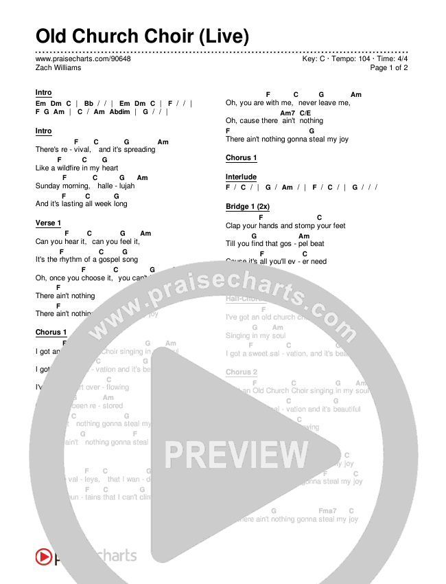 Old Church Choir (Live) Chords & Lyrics (Zach Williams)