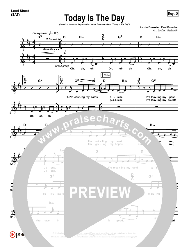 Today Is The Day Sheet Music PDF (Lincoln Brewster) PraiseCharts