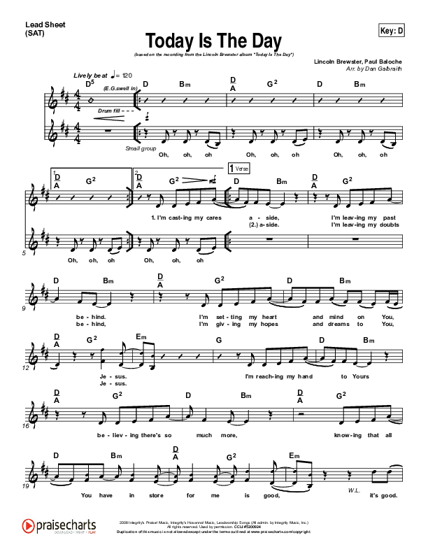 Today Is The Day Lead Sheet (SAT) (Lincoln Brewster)