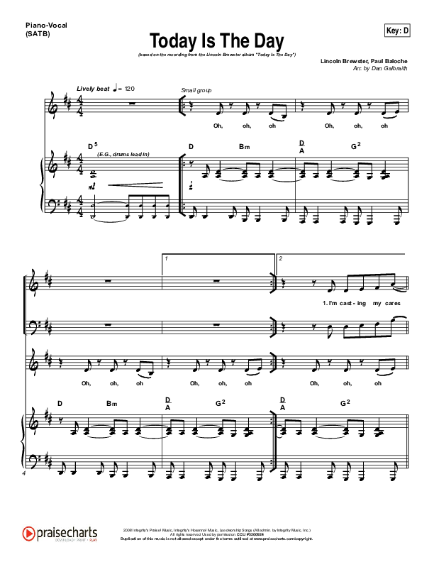 Today Is The Day Piano/Vocal (SATB) (Lincoln Brewster)