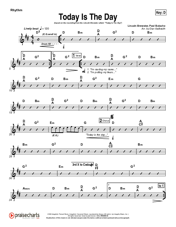 Today Is The Day Rhythm Chart (Lincoln Brewster)