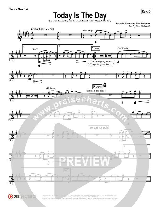 Today Is The Day Tenor Sax 1/2 (Lincoln Brewster)