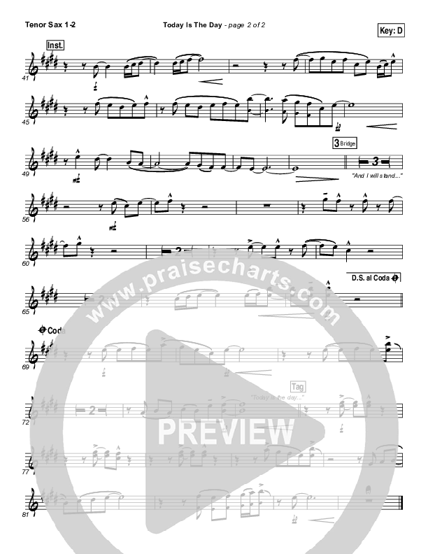 Today Is The Day Tenor Sax 1/2 (Lincoln Brewster)