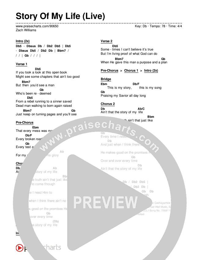 Story Of My Life (Live) Chords & Lyrics (Zach Williams)