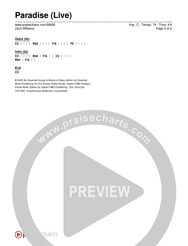 Paradise (Live) Chords & Lyrics (Zach Williams)