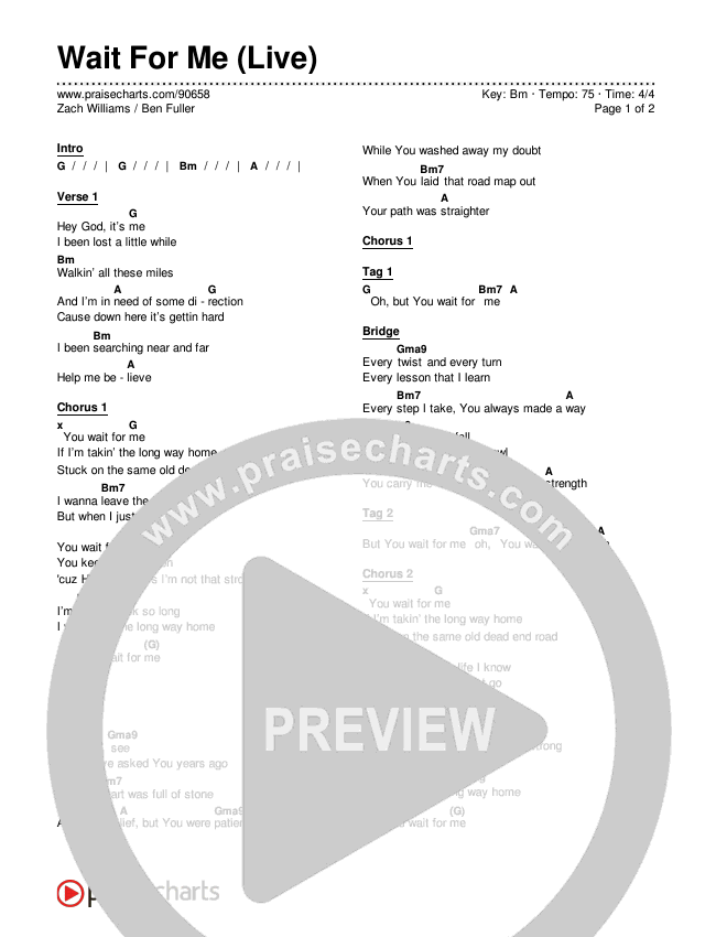 Wait For Me (Live) Chords & Lyrics (Zach Williams / Ben Fuller)