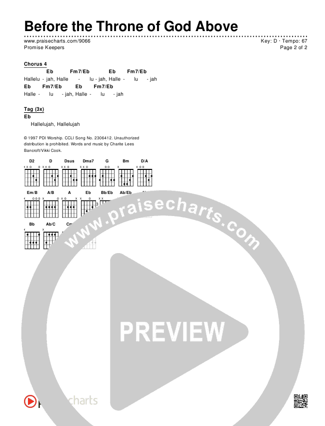 Before The Throne Of God Above Chords & Lyrics (Promise Keepers)
