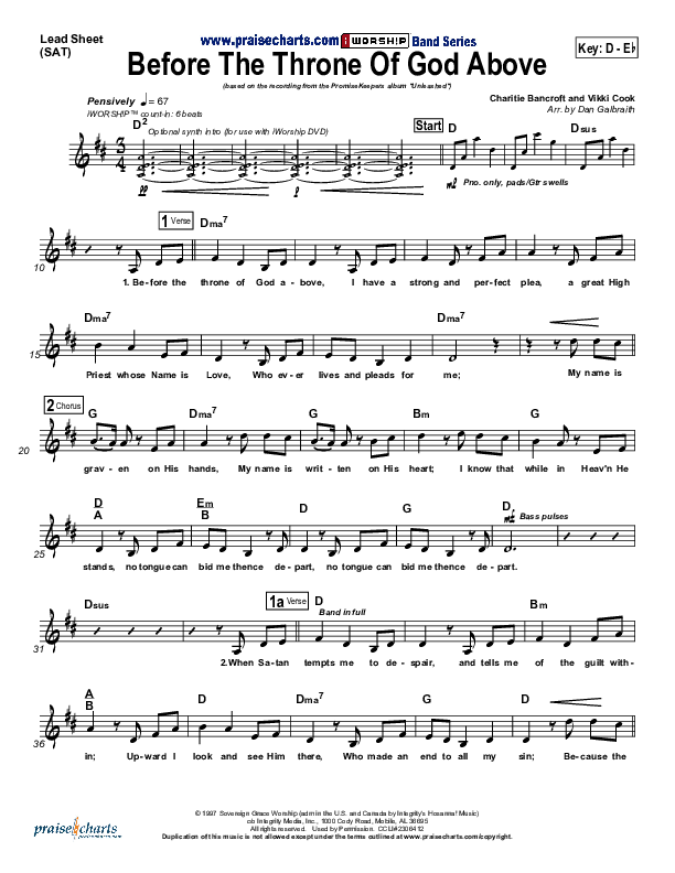 Before The Throne Of God Above Lead Sheet (SAT) (Promise Keepers)