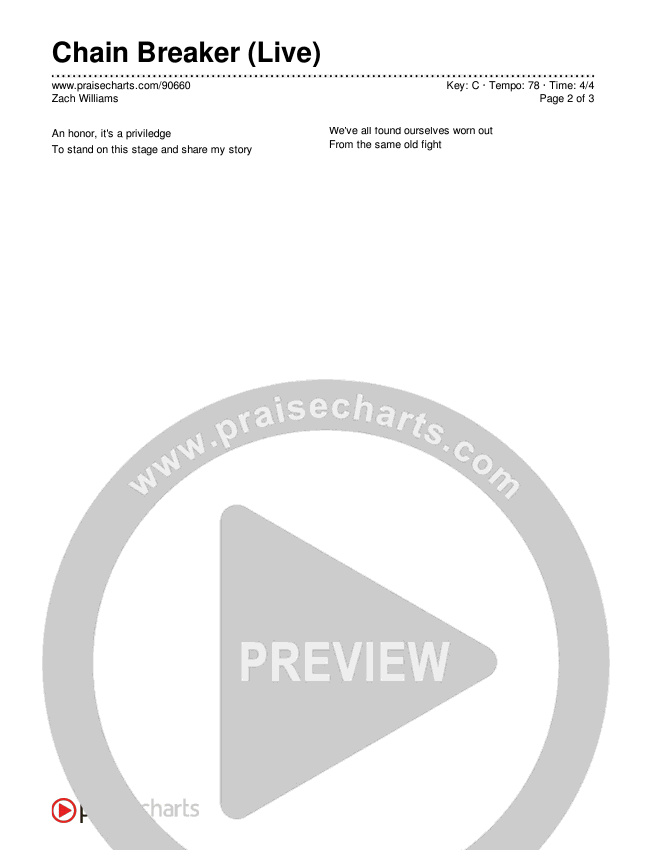 Chain Breaker (Live) Chords & Lyrics (Zach Williams)