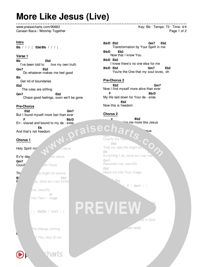 More Like Jesus (Live) Chords & Lyrics (Canaan Baca / Worship Together)