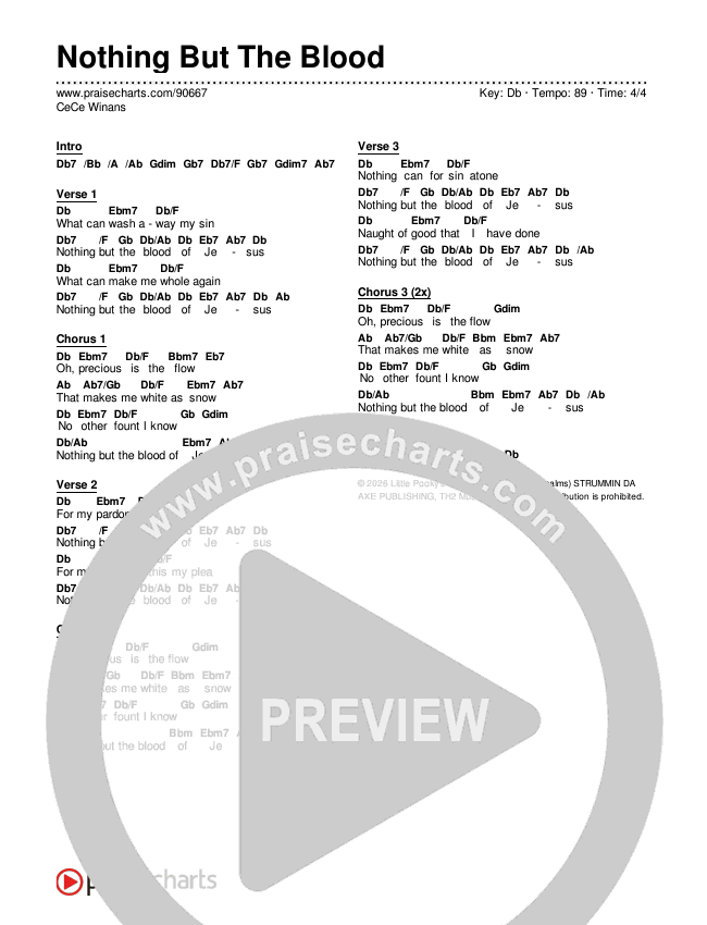 Nothing But The Blood Chords & Lyrics (CeCe Winans)