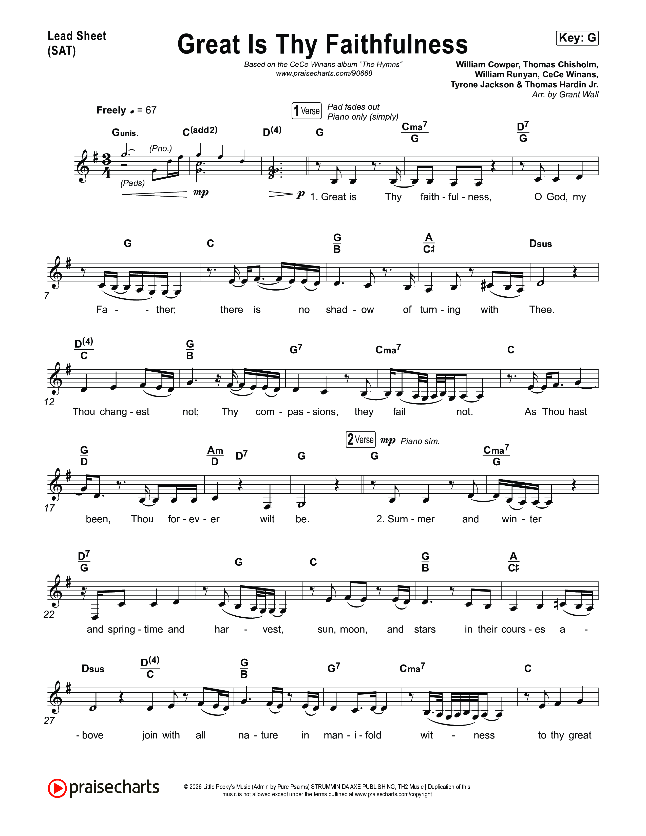 Great Is Thy Faithfulness Lead Sheet (SAT) (CeCe Winans)