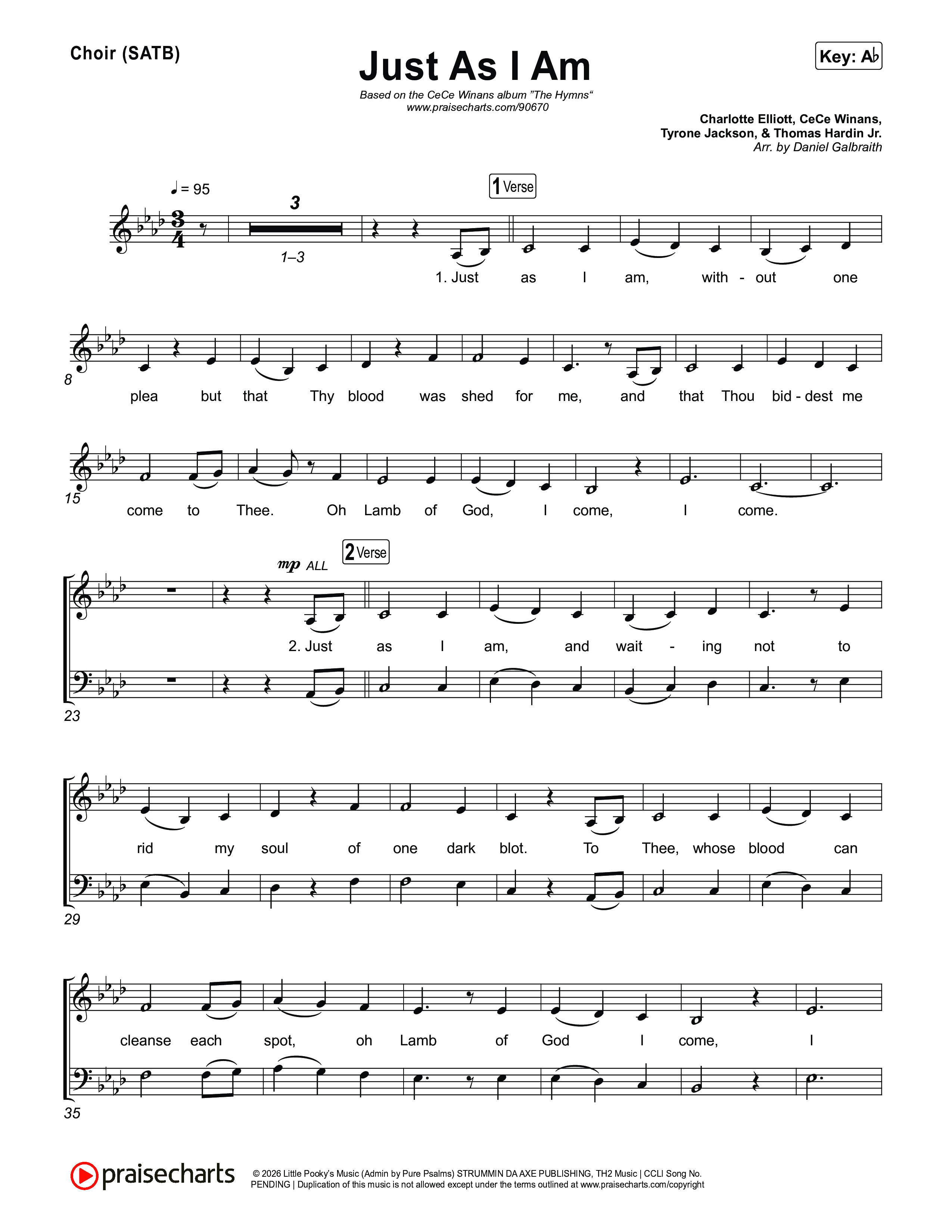 Just As I Am Choir Sheet (SATB) (CeCe Winans)