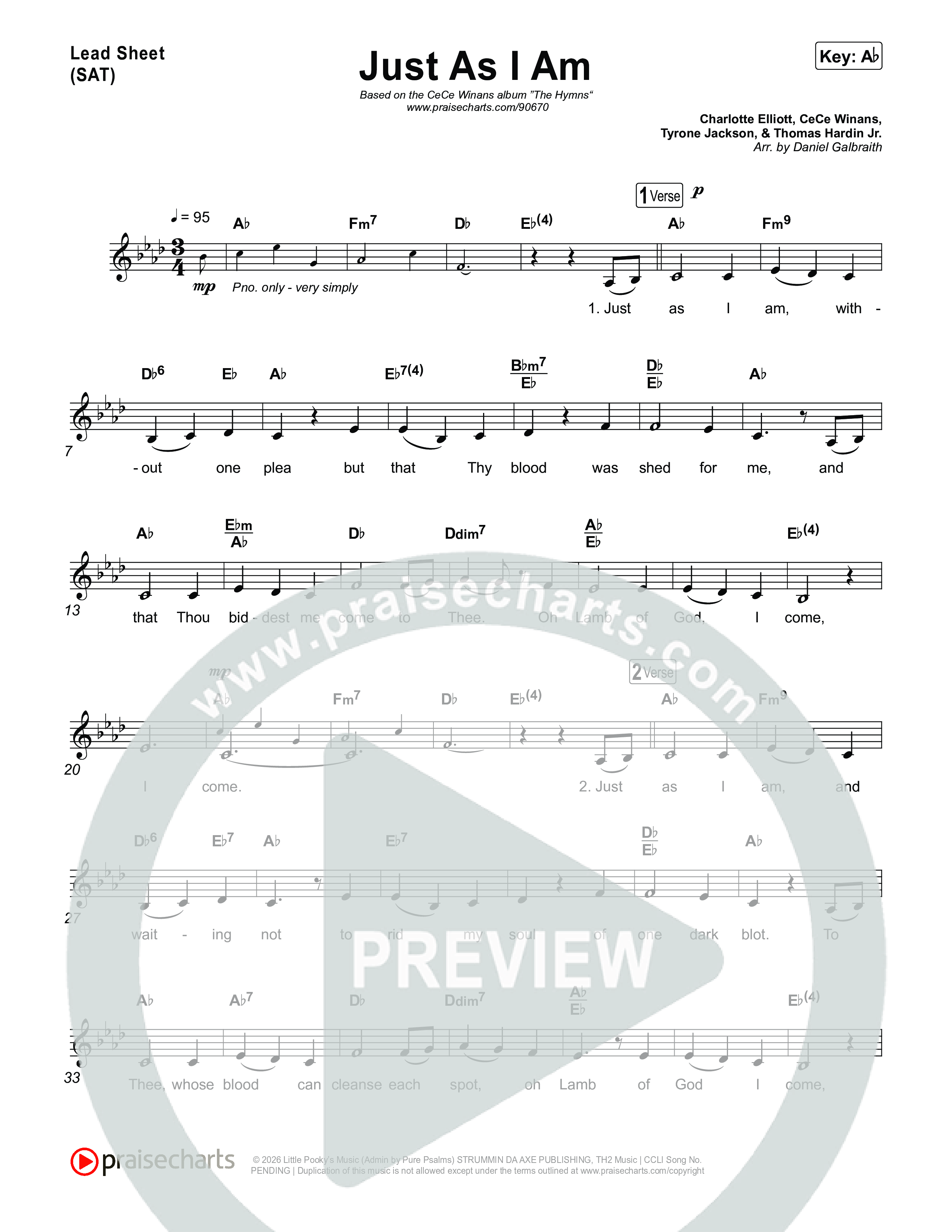 Just As I Am Lead Sheet (SAT) (CeCe Winans)