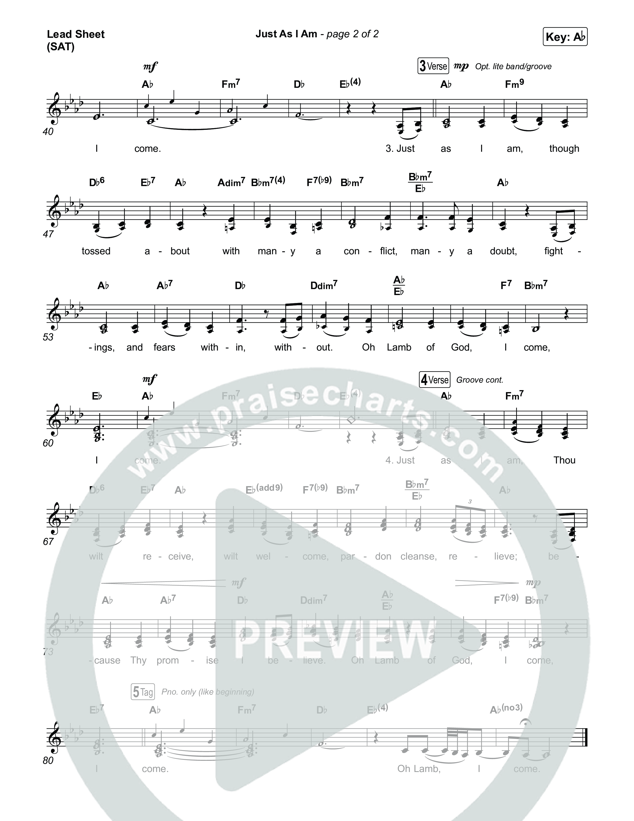 Just As I Am Lead Sheet (SAT) (CeCe Winans)
