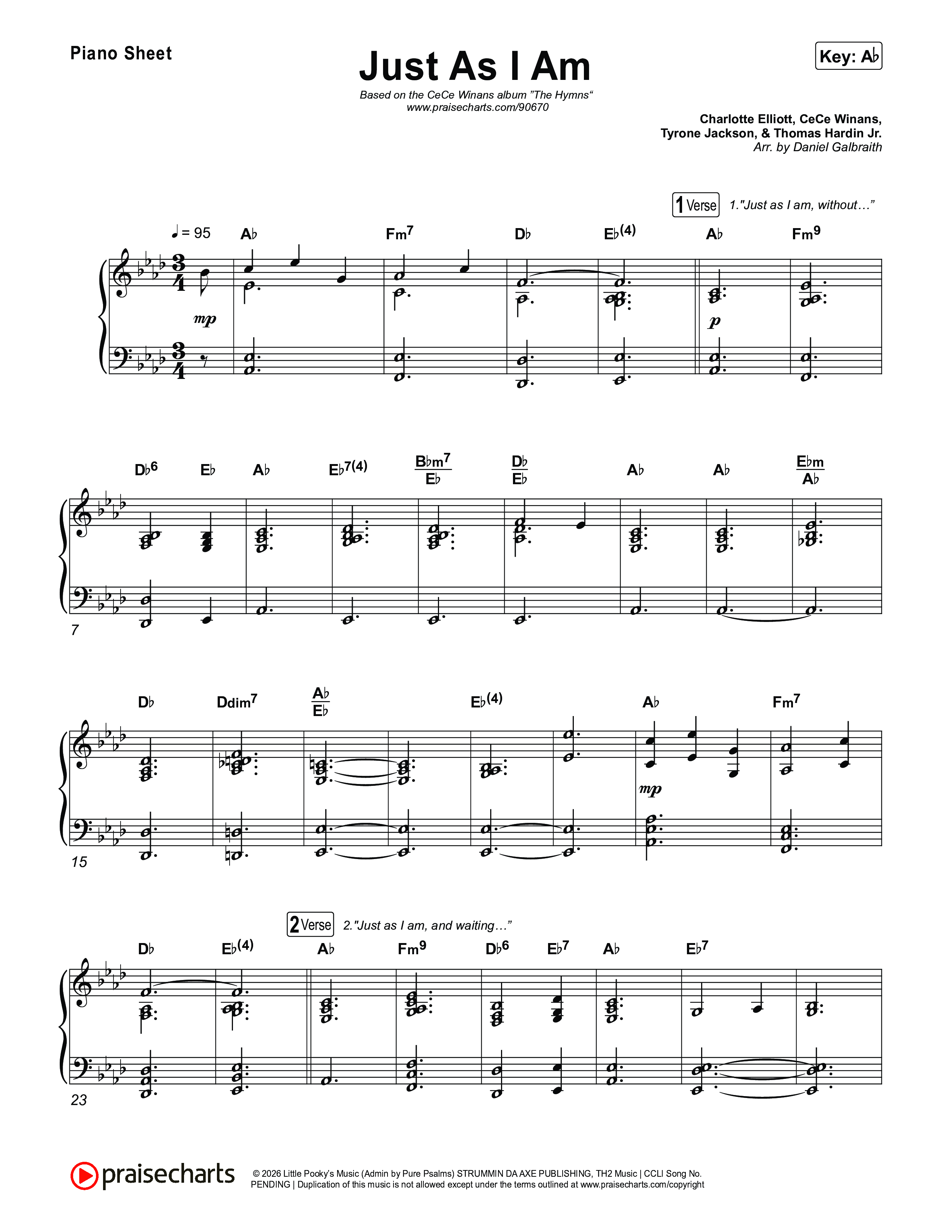Just As I Am Piano Sheet (CeCe Winans)