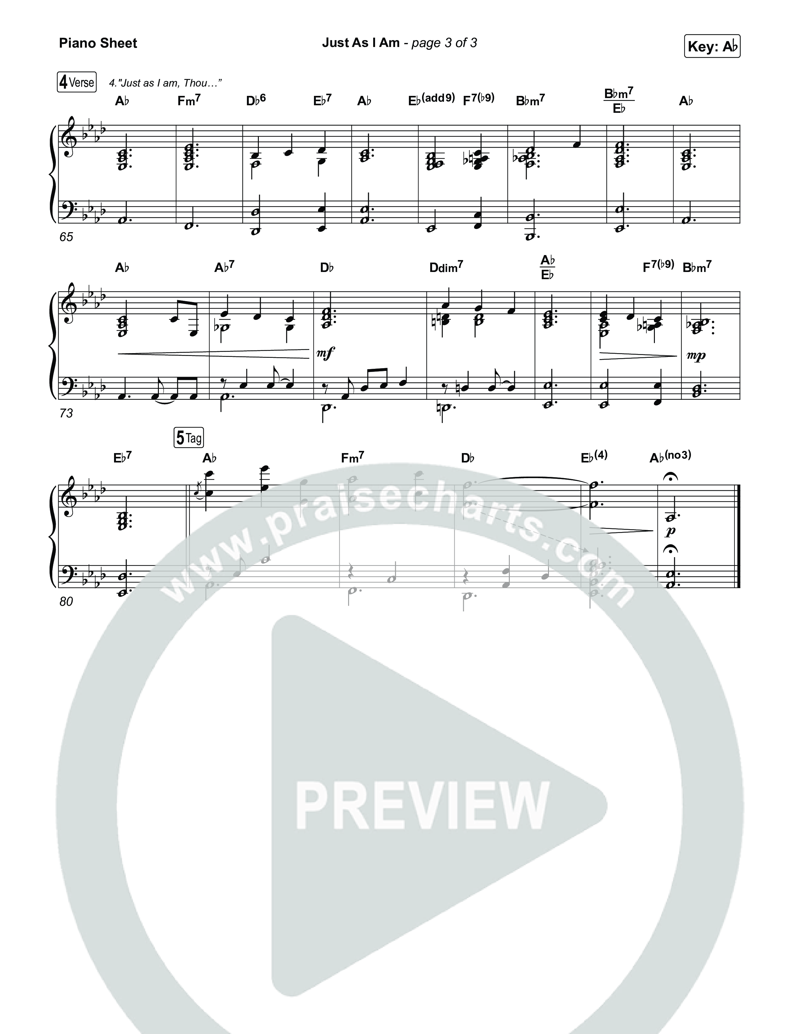 Just As I Am Piano Sheet (CeCe Winans)