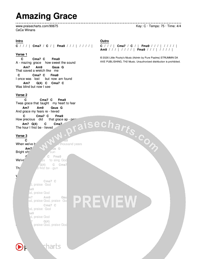Amazing Grace Chords & Lyrics (CeCe Winans)