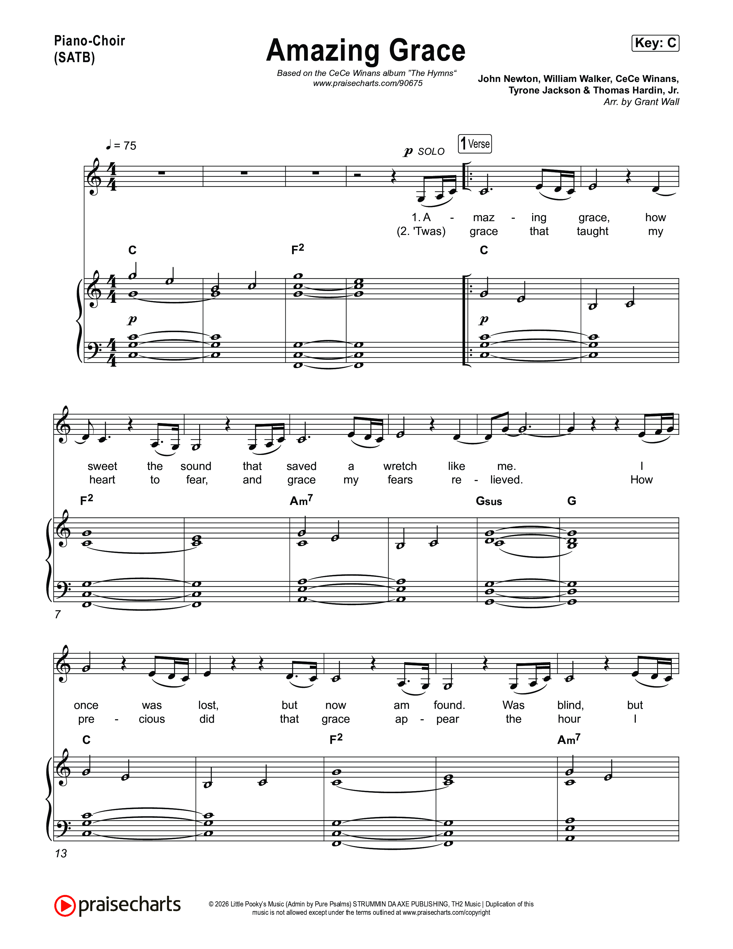 Amazing Grace Piano/Vocal (SATB) (CeCe Winans)