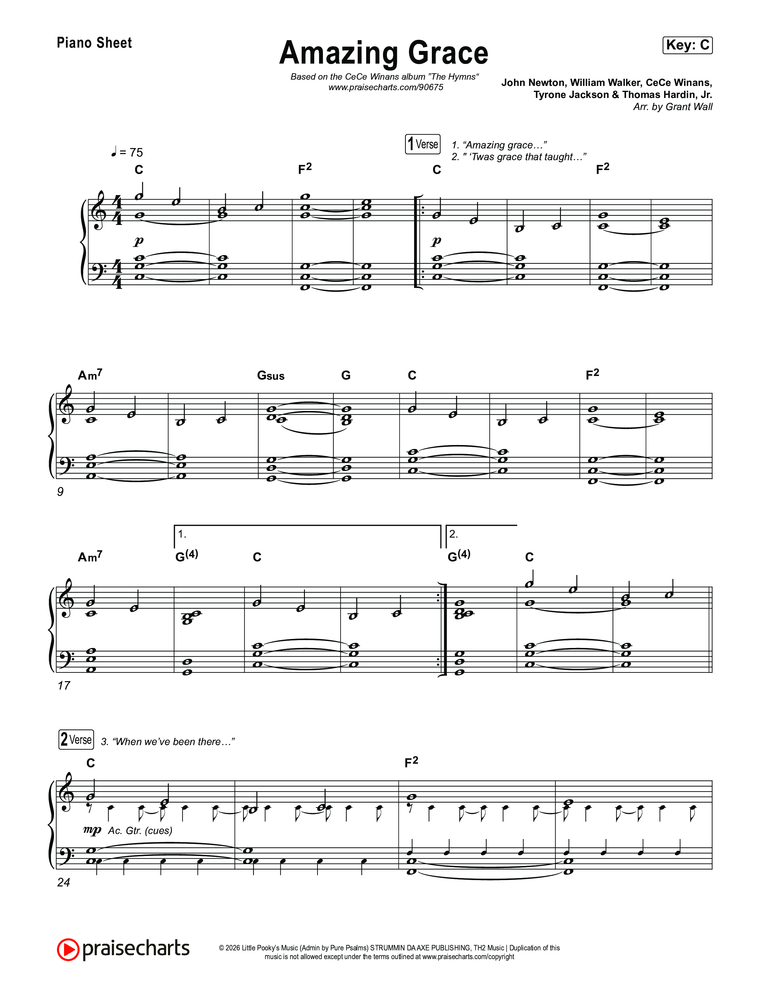 Amazing Grace Piano Sheet (CeCe Winans)