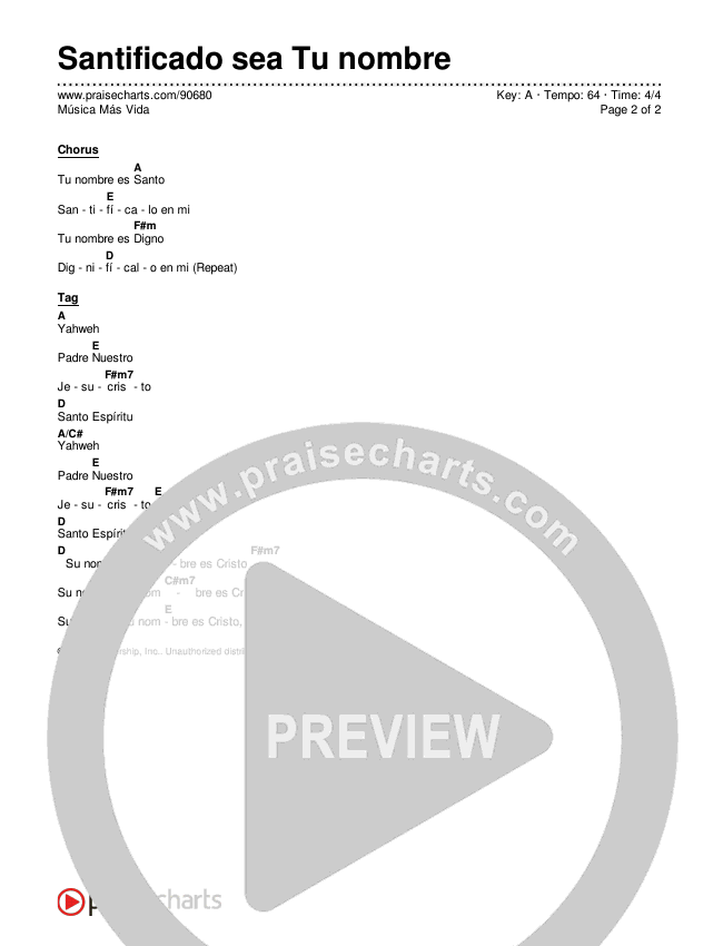 Santificado sea Tu nombre Chord Chart (Música Más Vida)