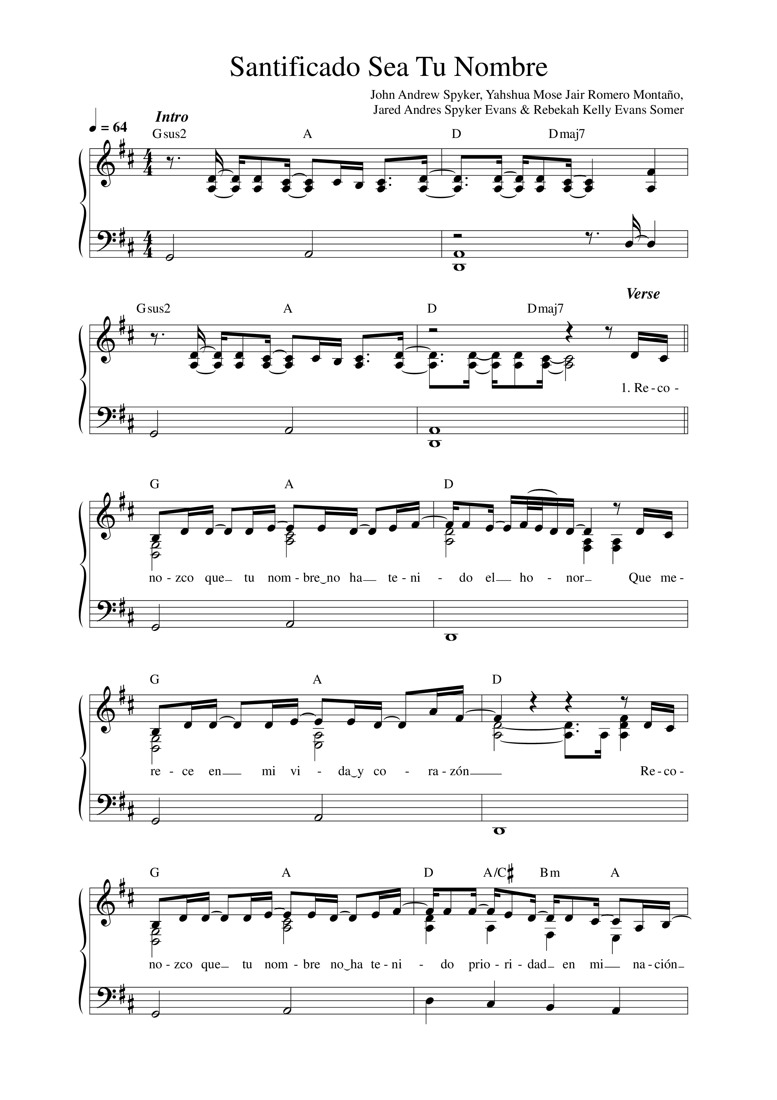 Santificado sea Tu nombre Lead Sheet Melody (Música Más Vida)