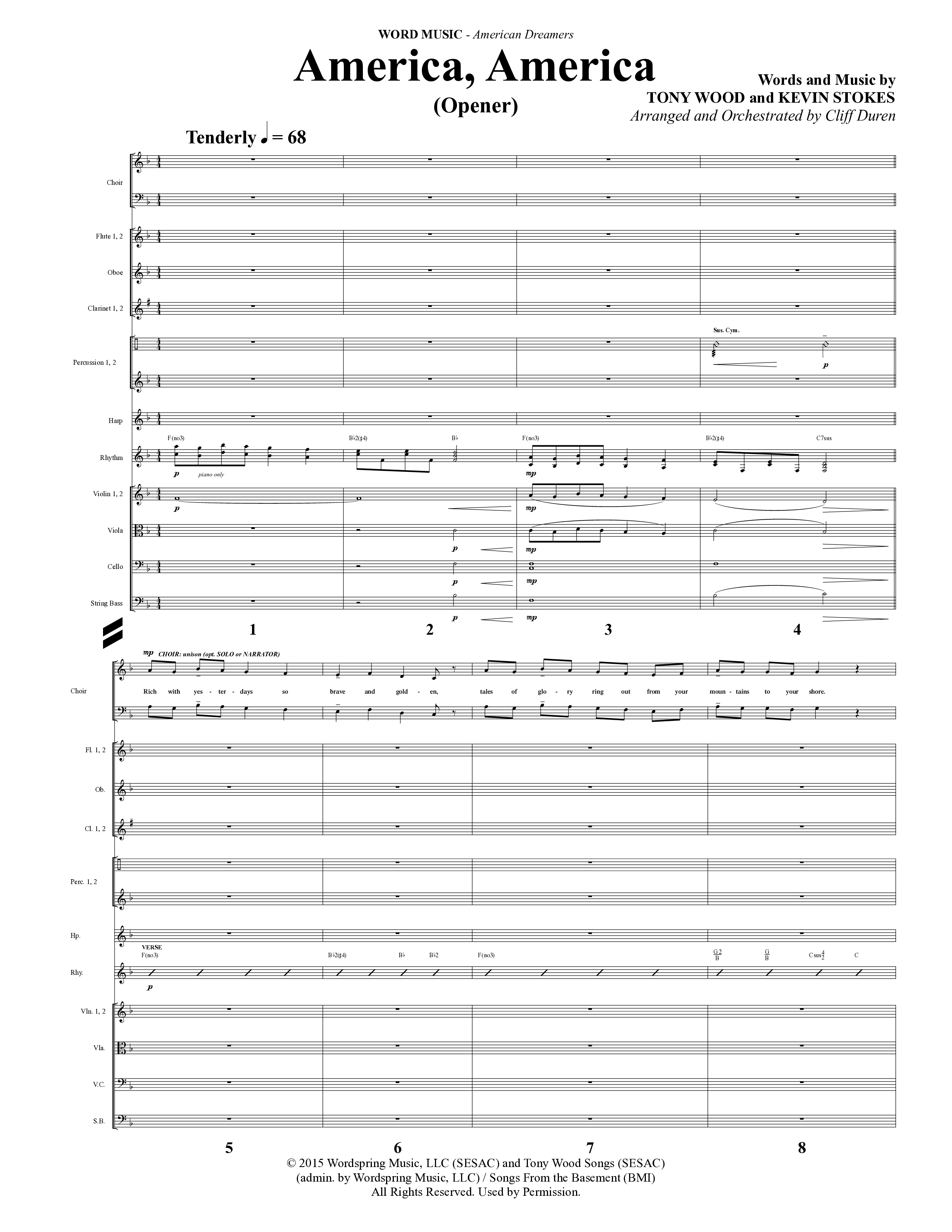 American Dreamers (10 Song Choral Collection) Orchestrations (SATB) (Arr. Tony Wood / Arr. Cliff Duren)