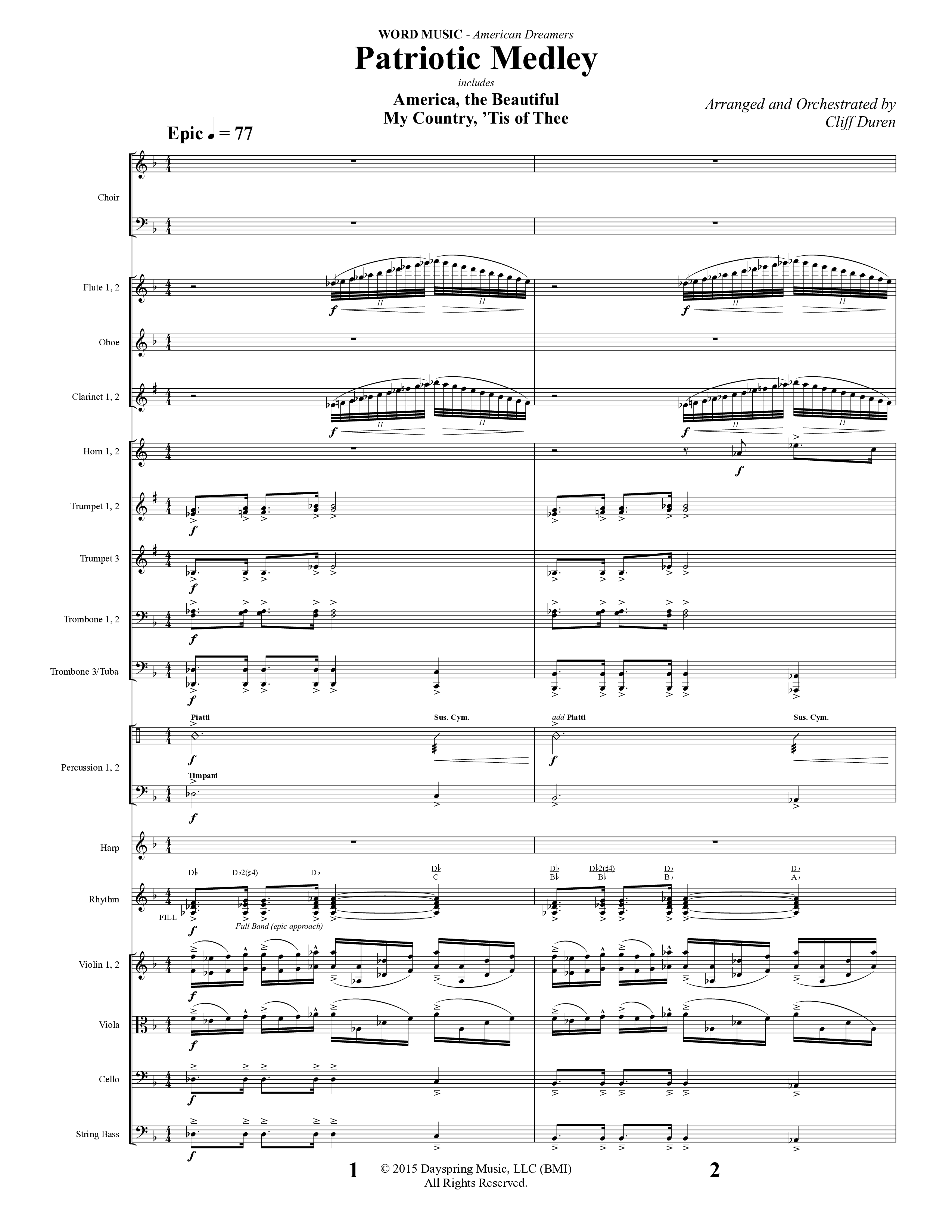 American Dreamers (10 Song Choral Collection) Song 2 (Orchestration) (Arr. Tony Wood / Arr. Cliff Duren)