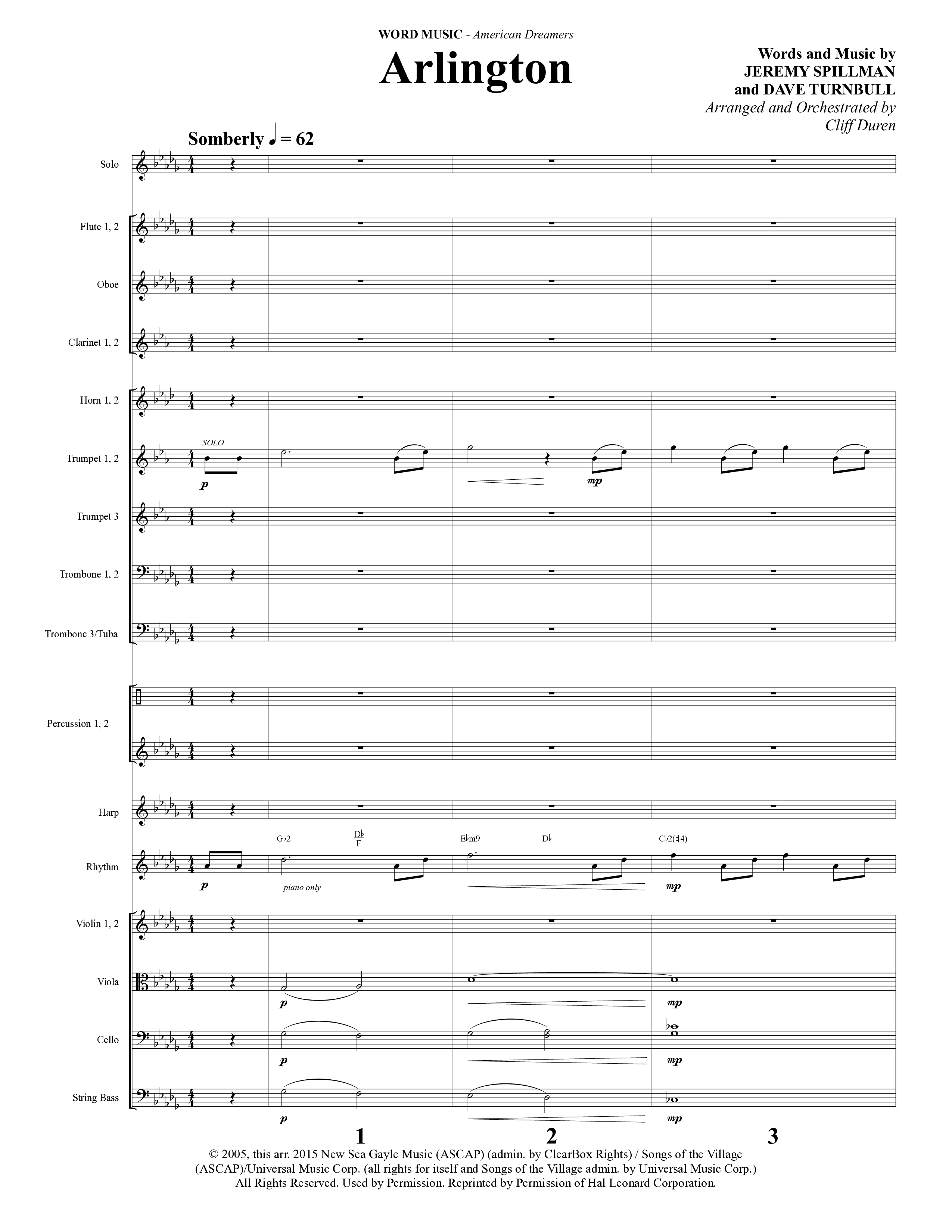 American Dreamers (10 Song Choral Collection) Song 4 (Orchestration) (Arr. Tony Wood / Arr. Cliff Duren)