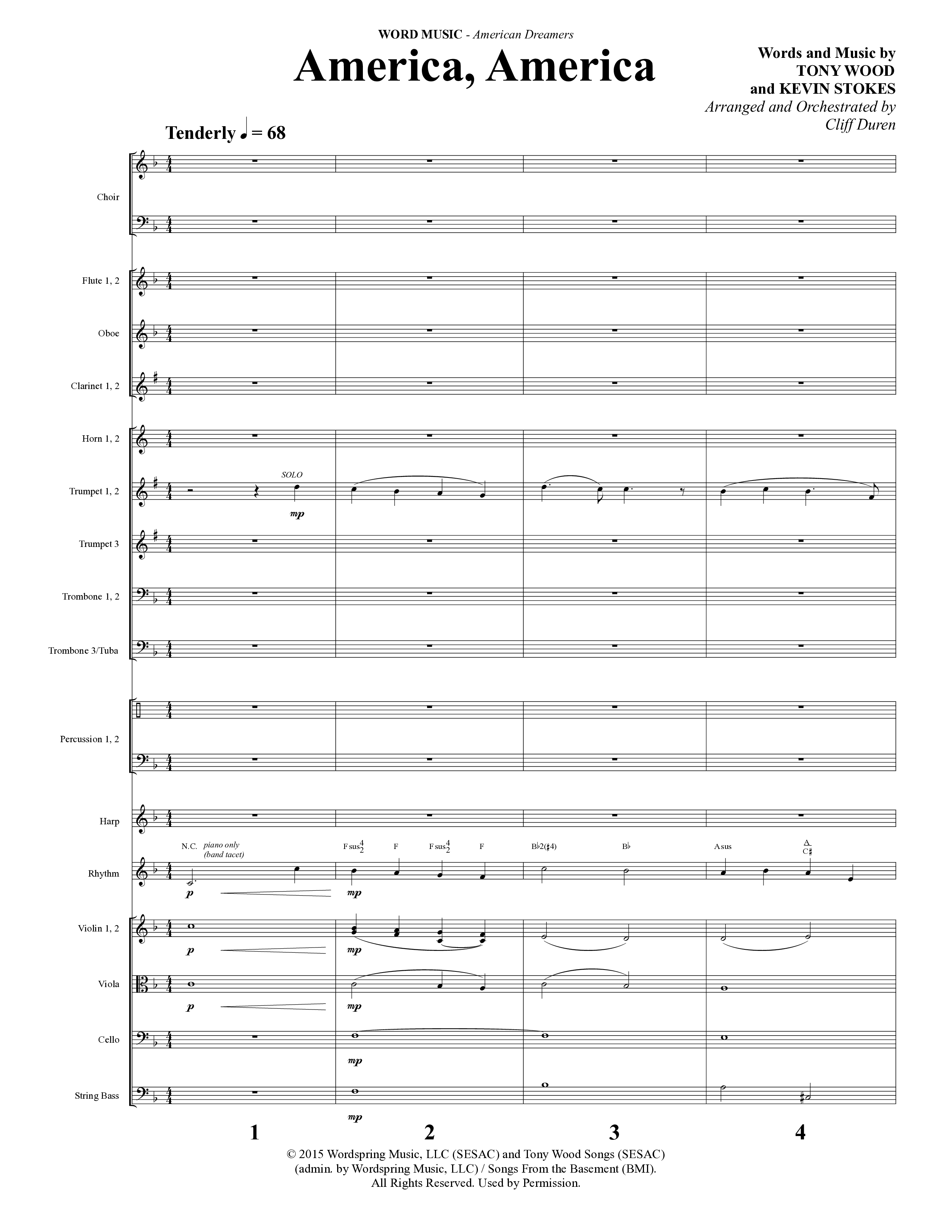 American Dreamers (10 Song Choral Collection) Song 5 (Orchestration) (Arr. Tony Wood / Arr. Cliff Duren)