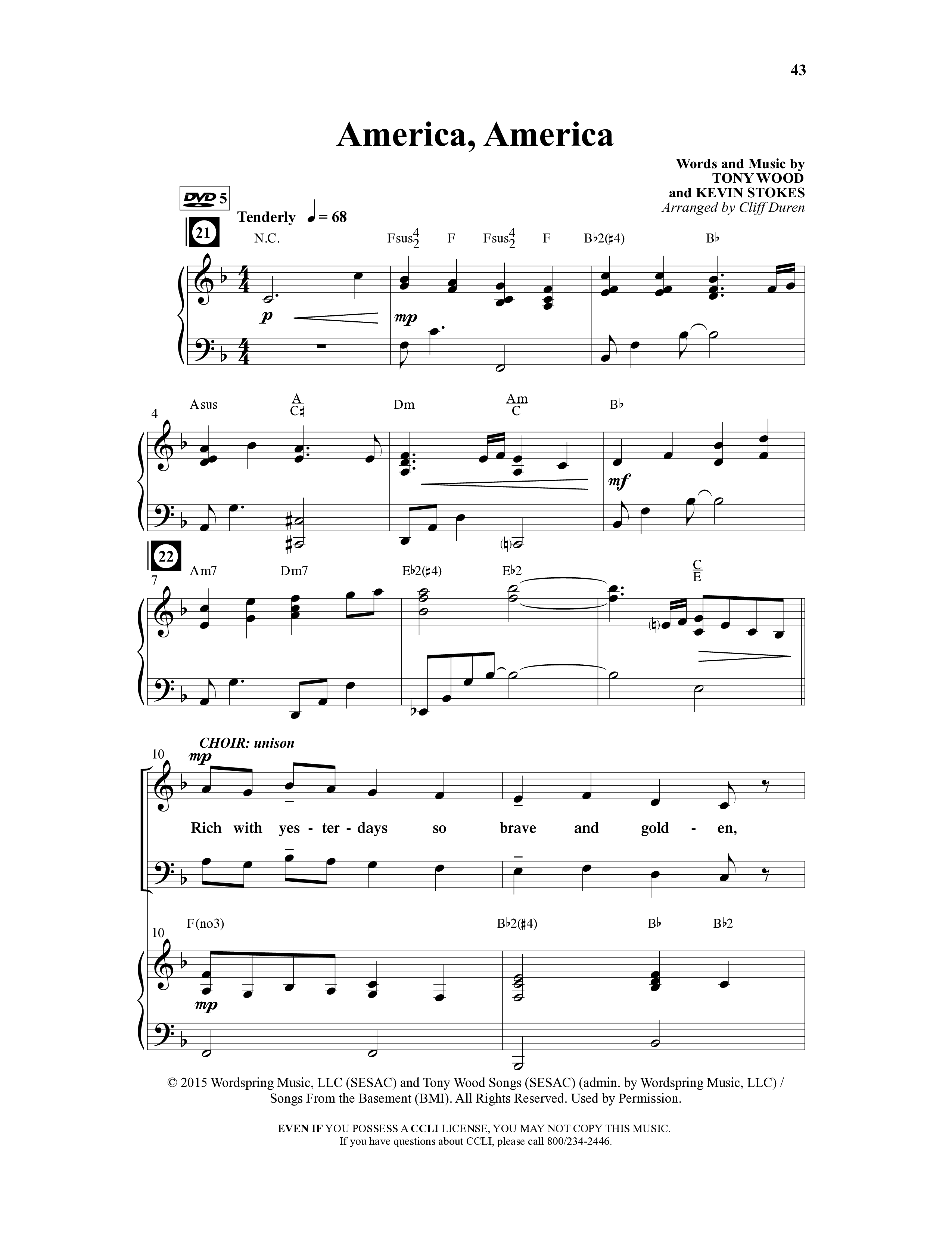 American Dreamers (10 Song Choral Collection) Song 5 (Piano SATB) (Arr. Tony Wood / Arr. Cliff Duren)