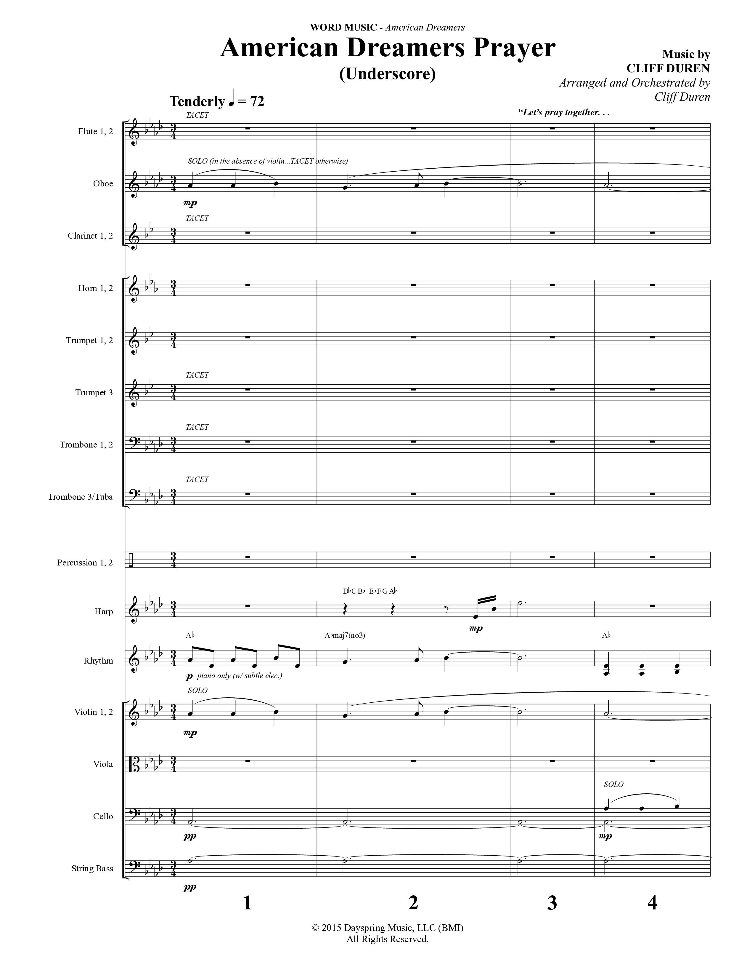 American Dreamers (10 Song Choral Collection) Song 6 (Orchestration) (Arr. Tony Wood / Arr. Cliff Duren)