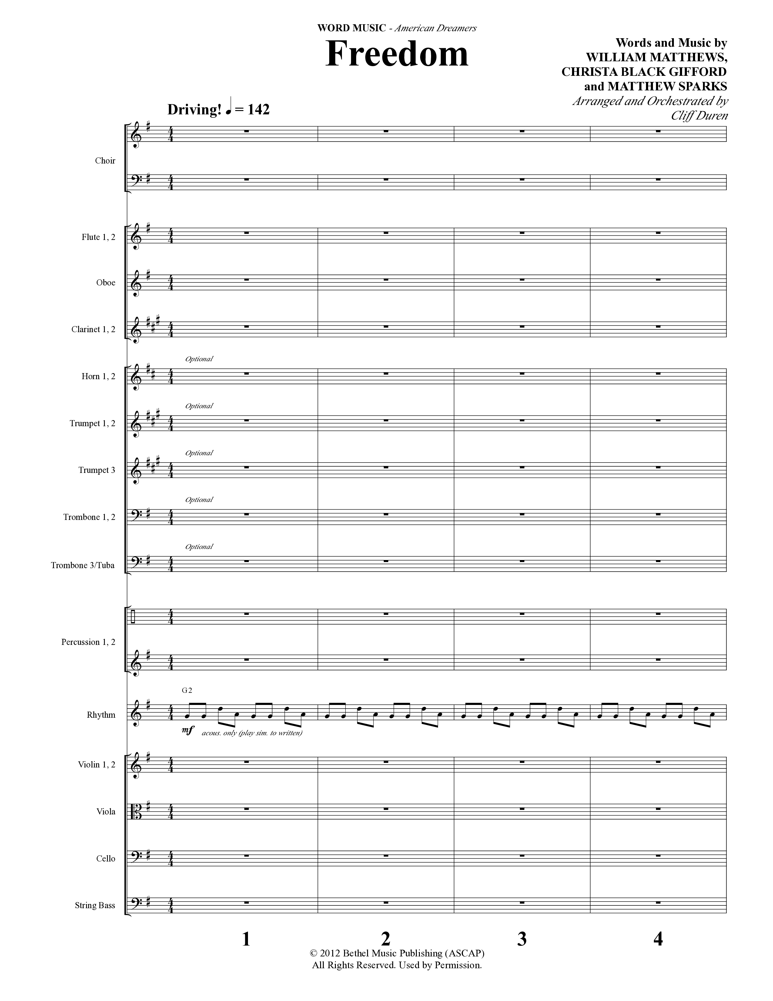 American Dreamers (10 Song Choral Collection) Song 8 (Orchestration) (Arr. Tony Wood / Arr. Cliff Duren)