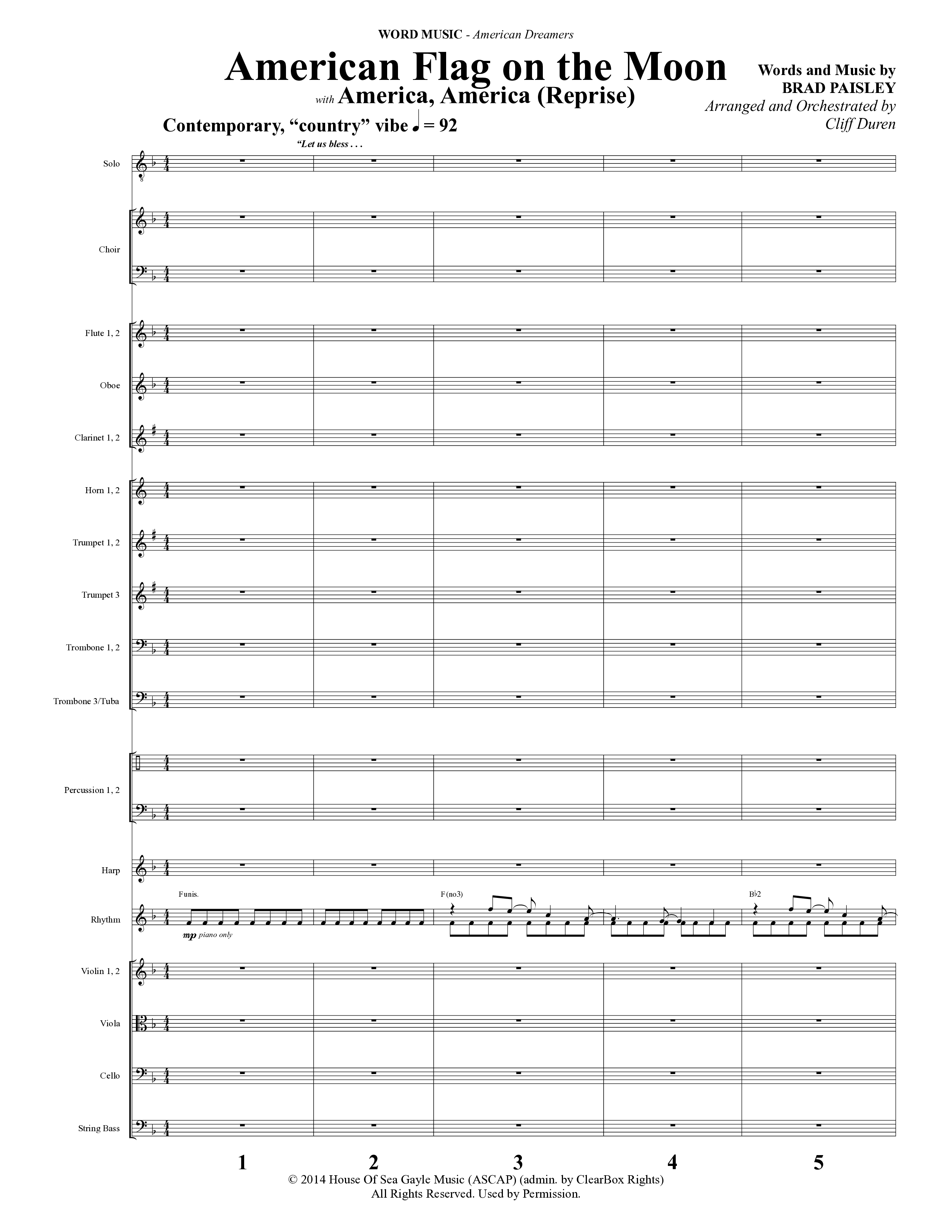 American Dreamers (10 Song Choral Collection) Song 9 (Orchestration) (Arr. Tony Wood / Arr. Cliff Duren)