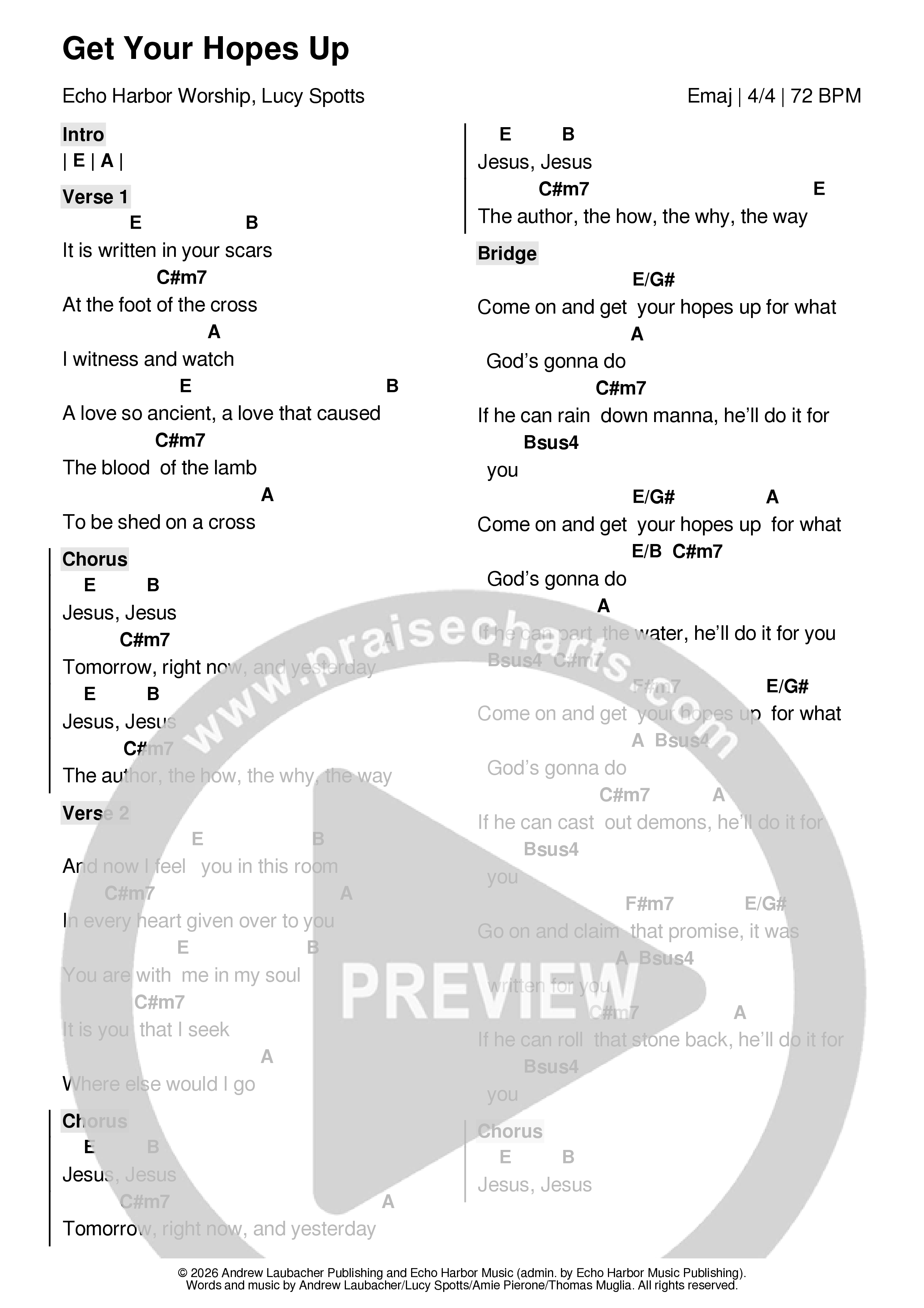 Get Your Hopes Up Chord Chart (Lucy Spotts / Echo Harbor Worship)