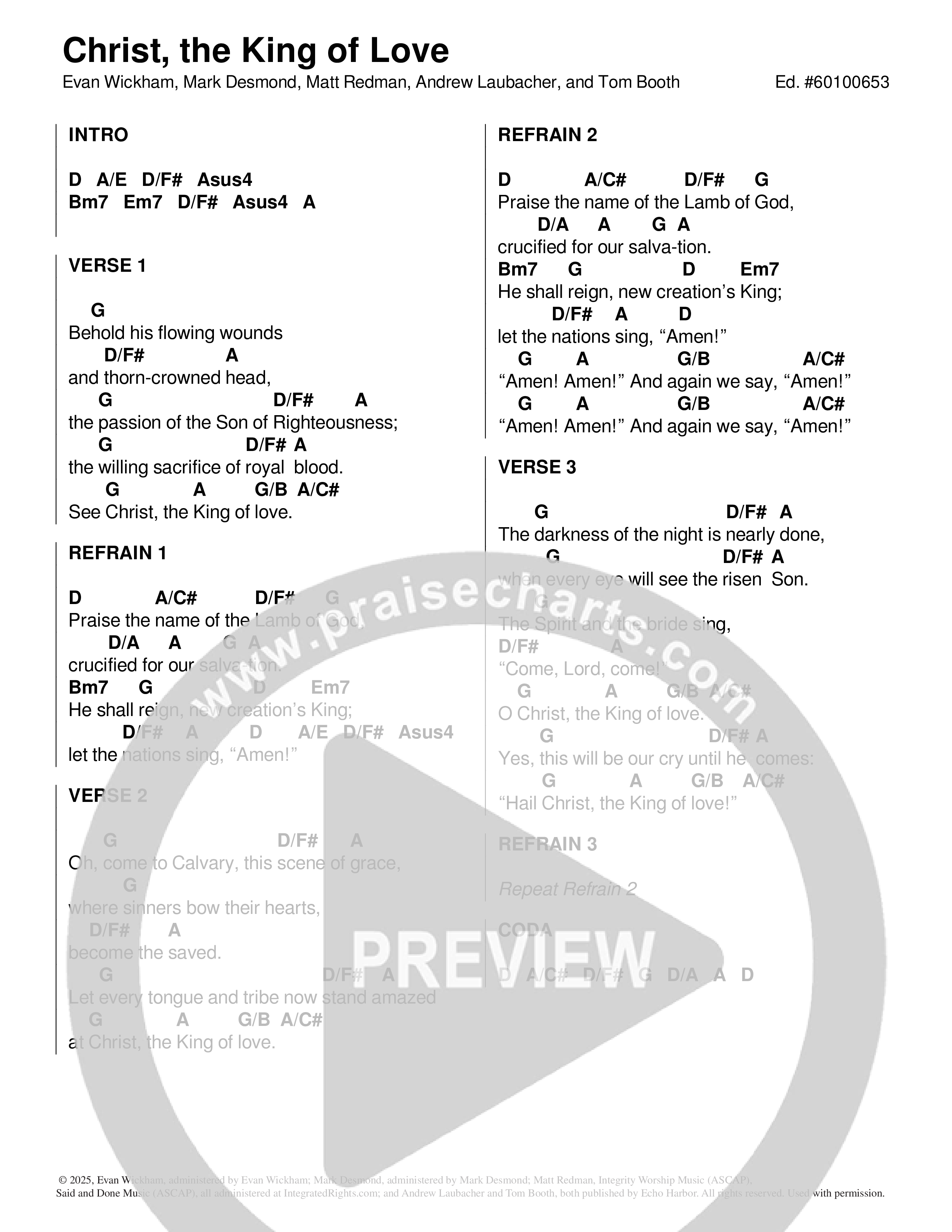 Christ The King Of Love Chord Chart (Echo Harbor Worship / Evan Wickham)