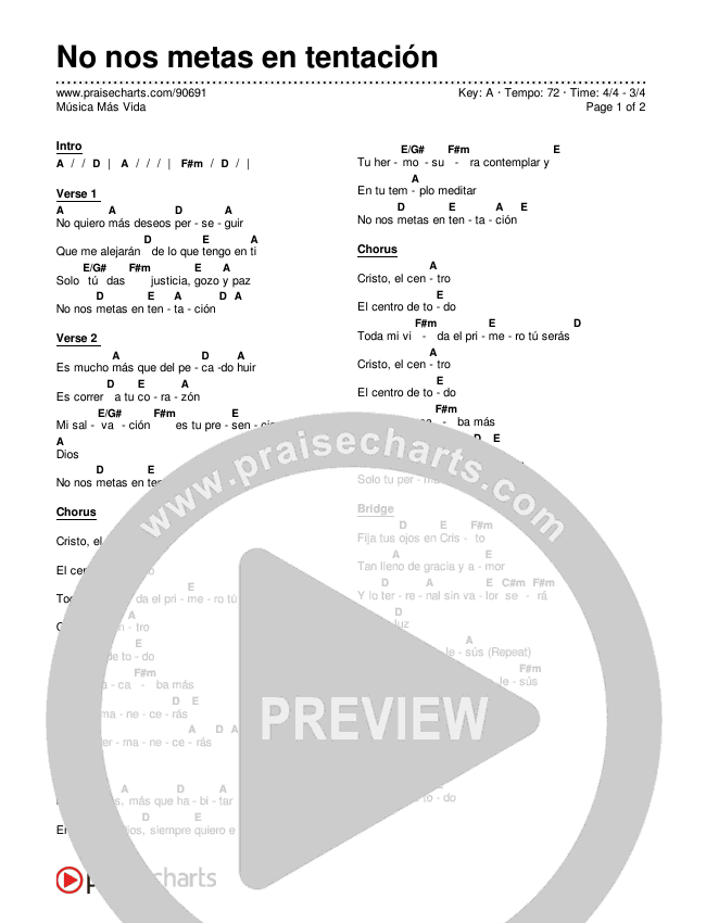 No nos metas en tentación Chord Chart (Música Más Vida)